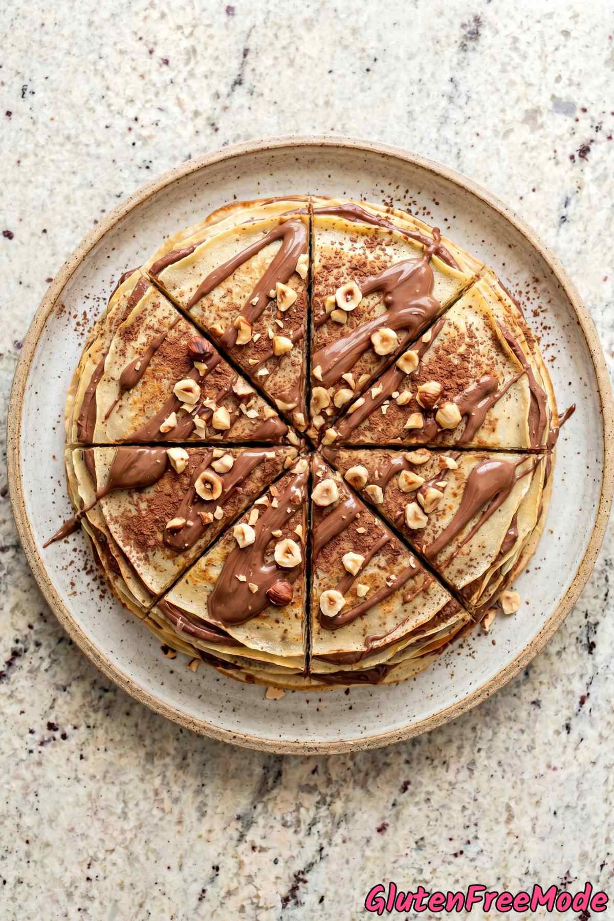 Stunning gluten free chocolate hazelnut crepe cake