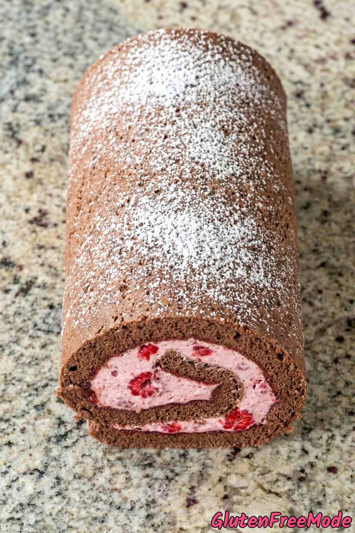Homemade chocolate raspberry swiss roll