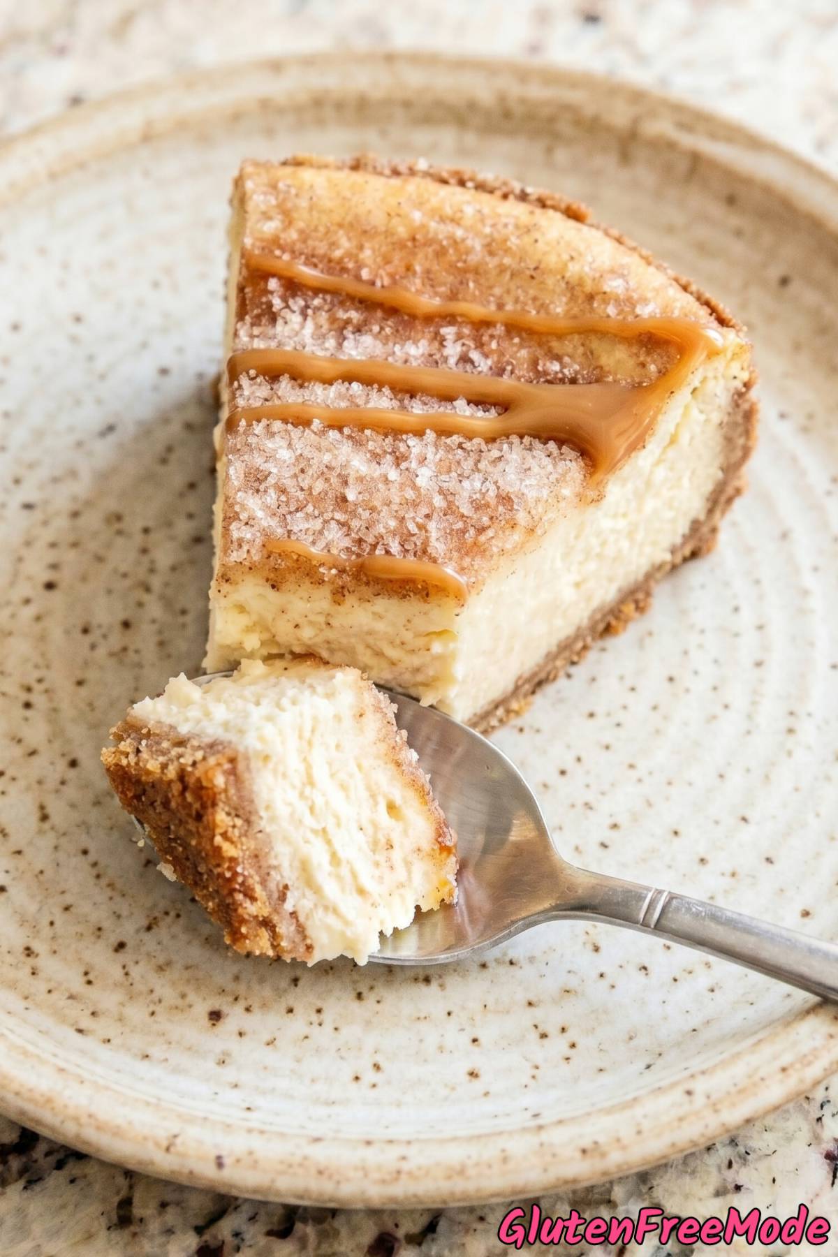 Luscious gluten free churro cheesecake slice