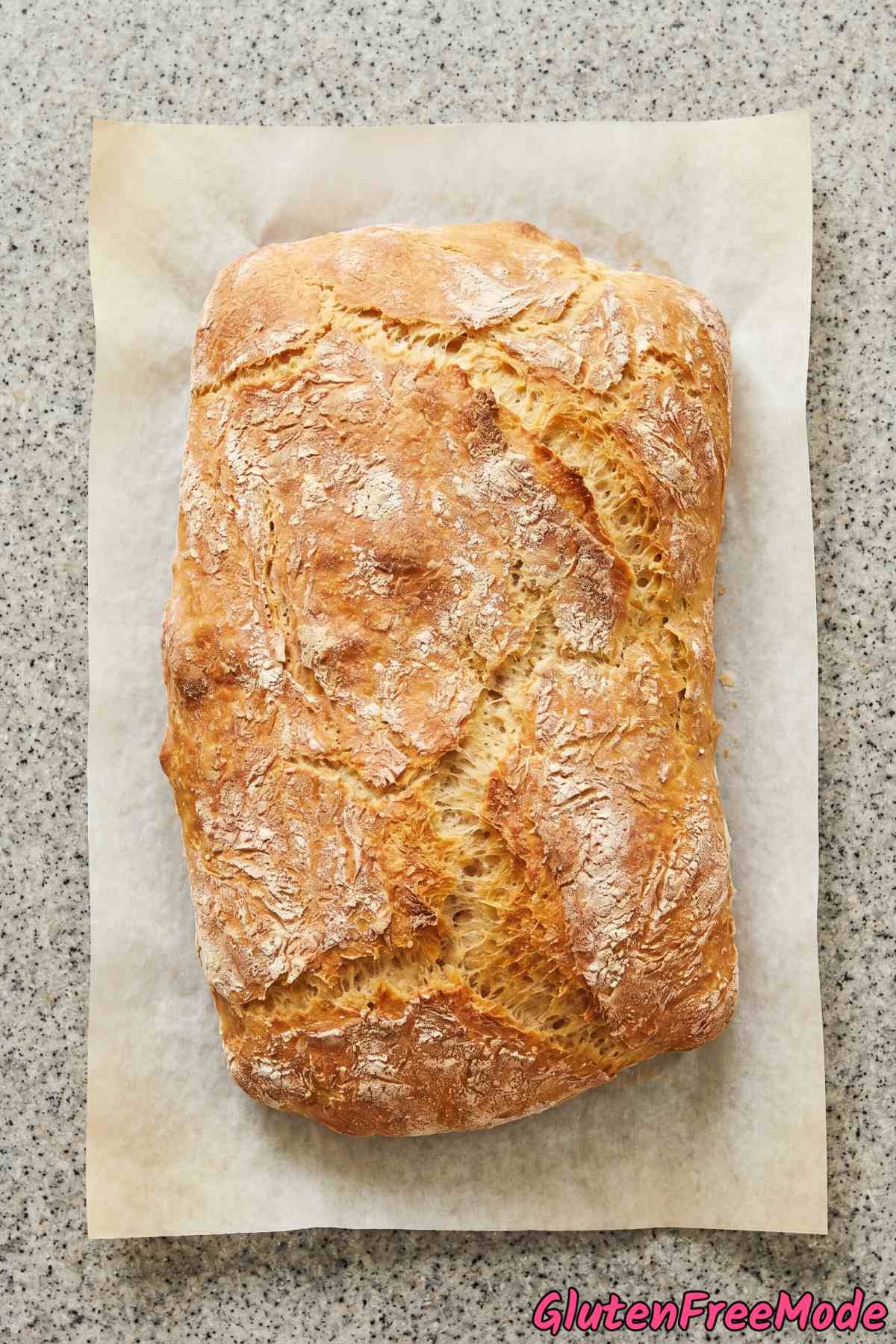 Golden gluten free ciabatta bread loaf