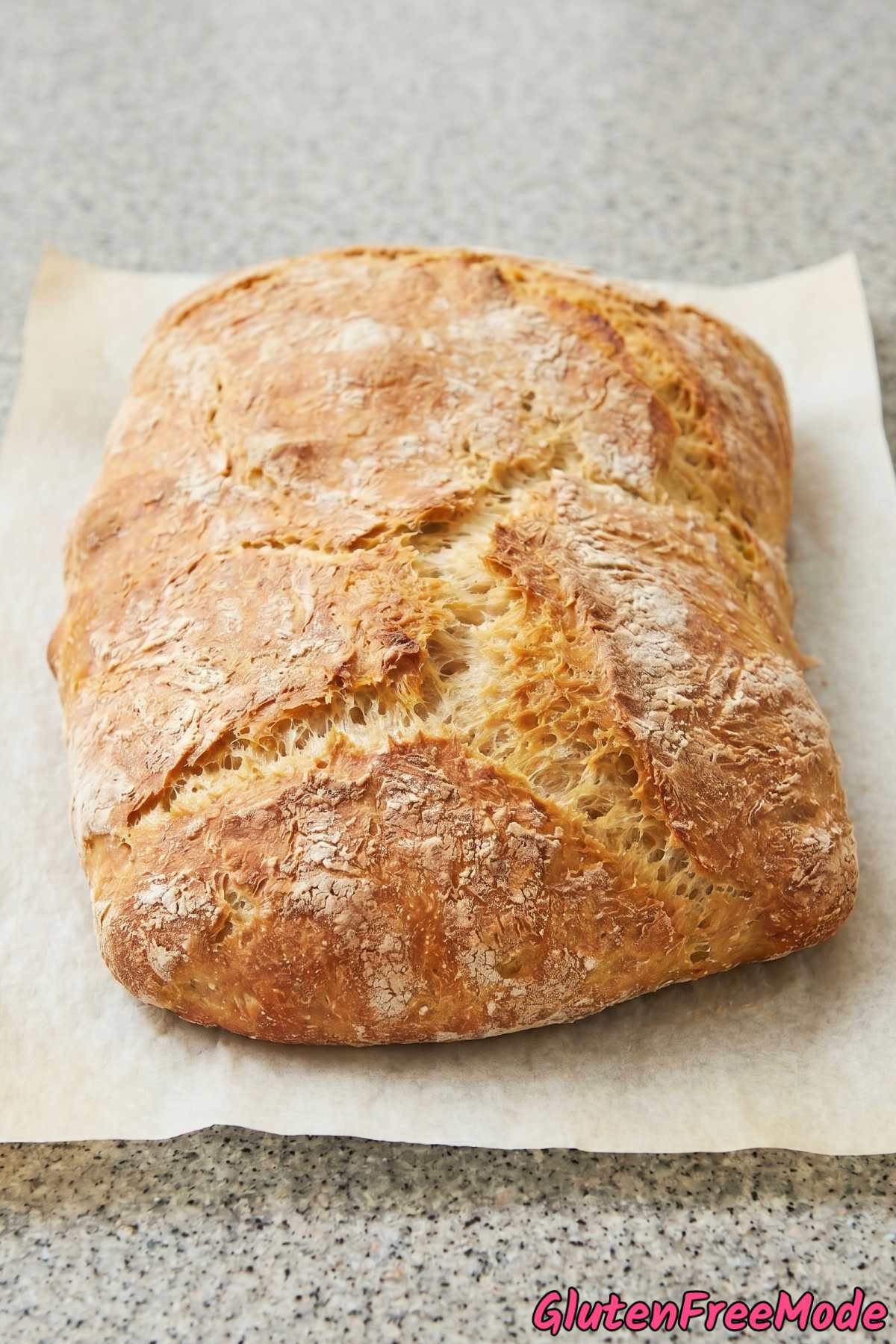 Warm gluten free ciabatta bread fresh baked