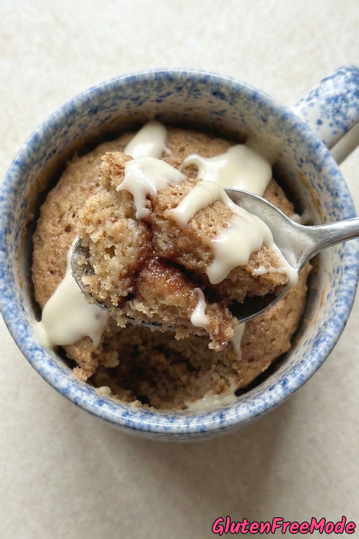 Cozy gluten free cinnamon roll mug cake
