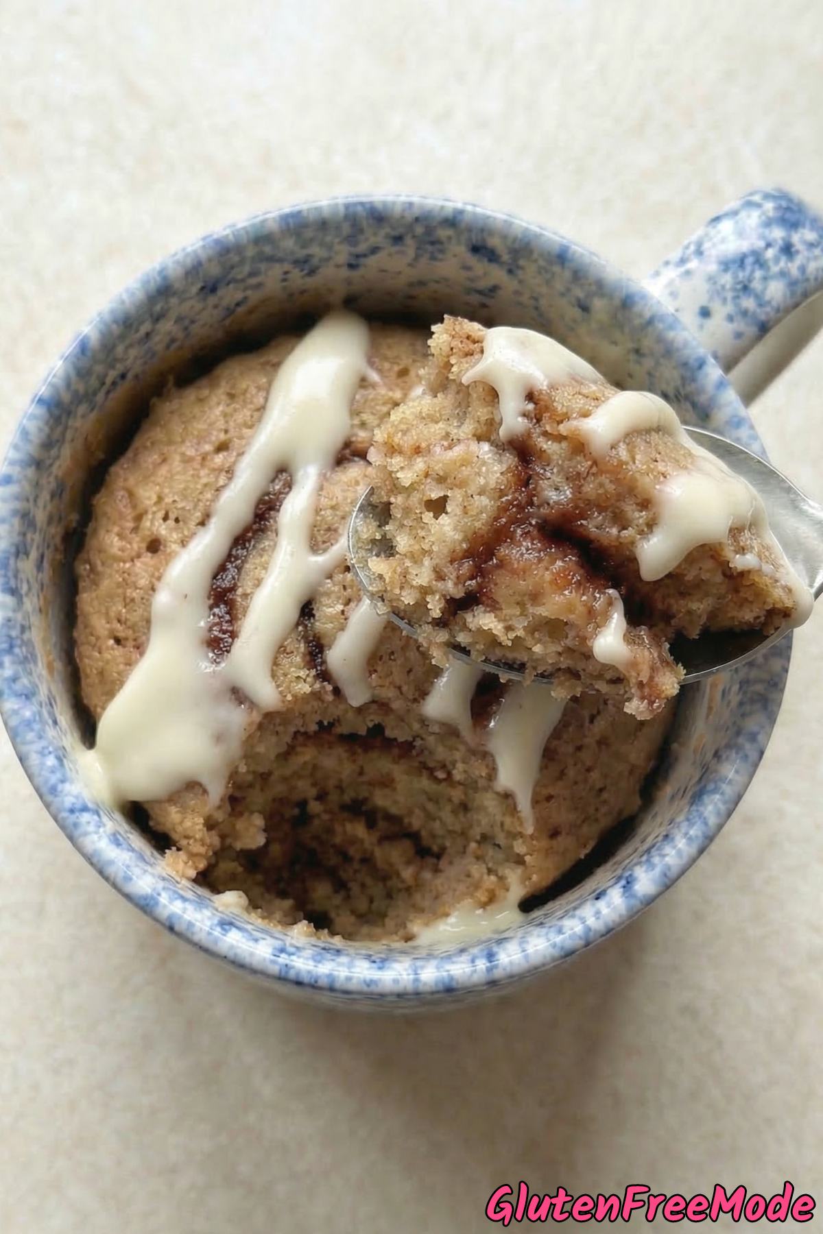 Soft gluten free cinnamon roll mug cake