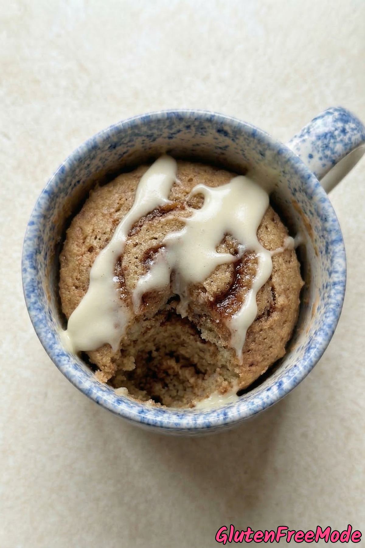 Tender gluten free cinnamon roll mug cake