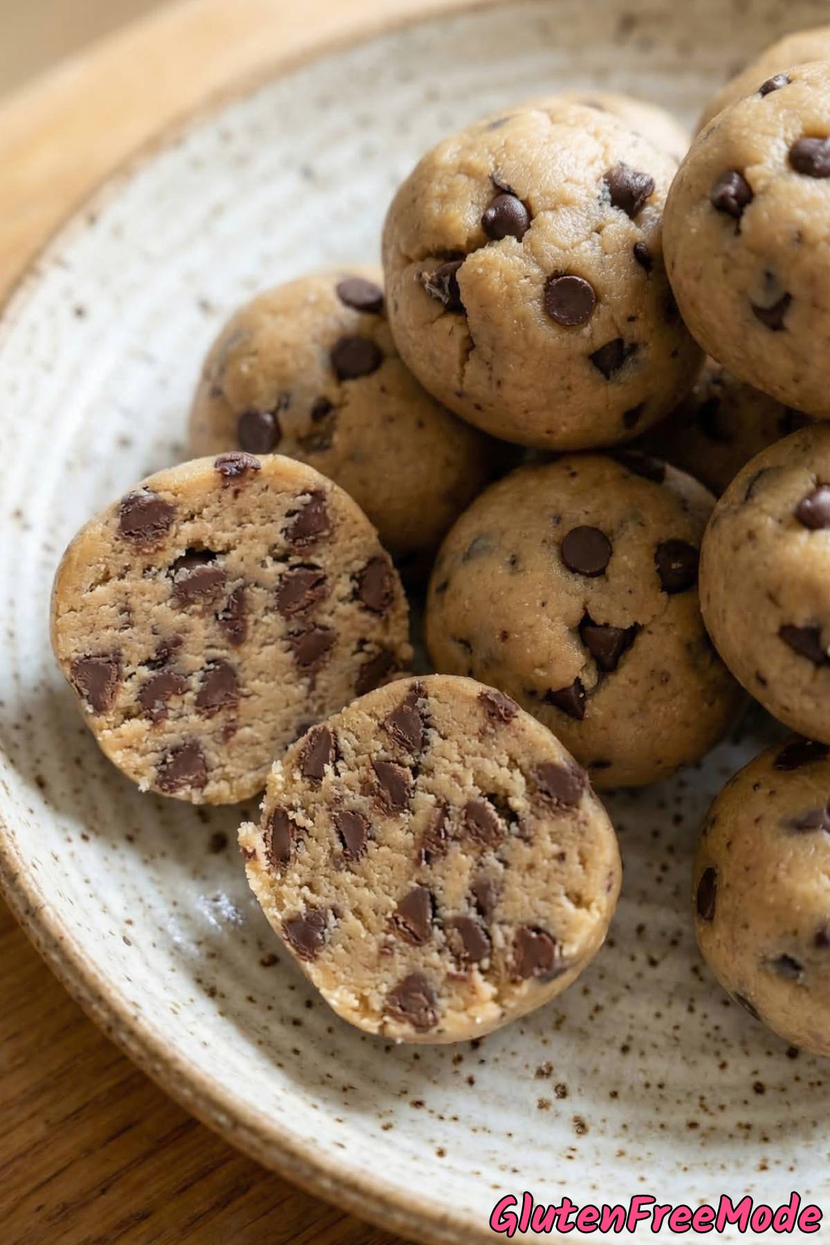 Decadent gluten free cookie dough bites stacked