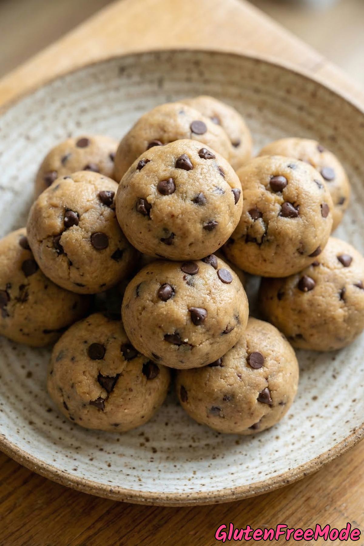 Soft gluten free cookie dough bites closeup
