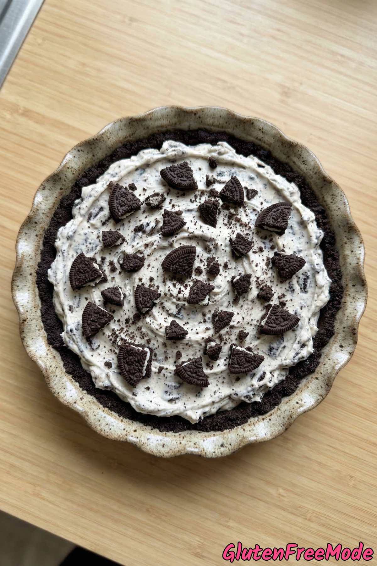 Velvety gluten free cookies and cream pie