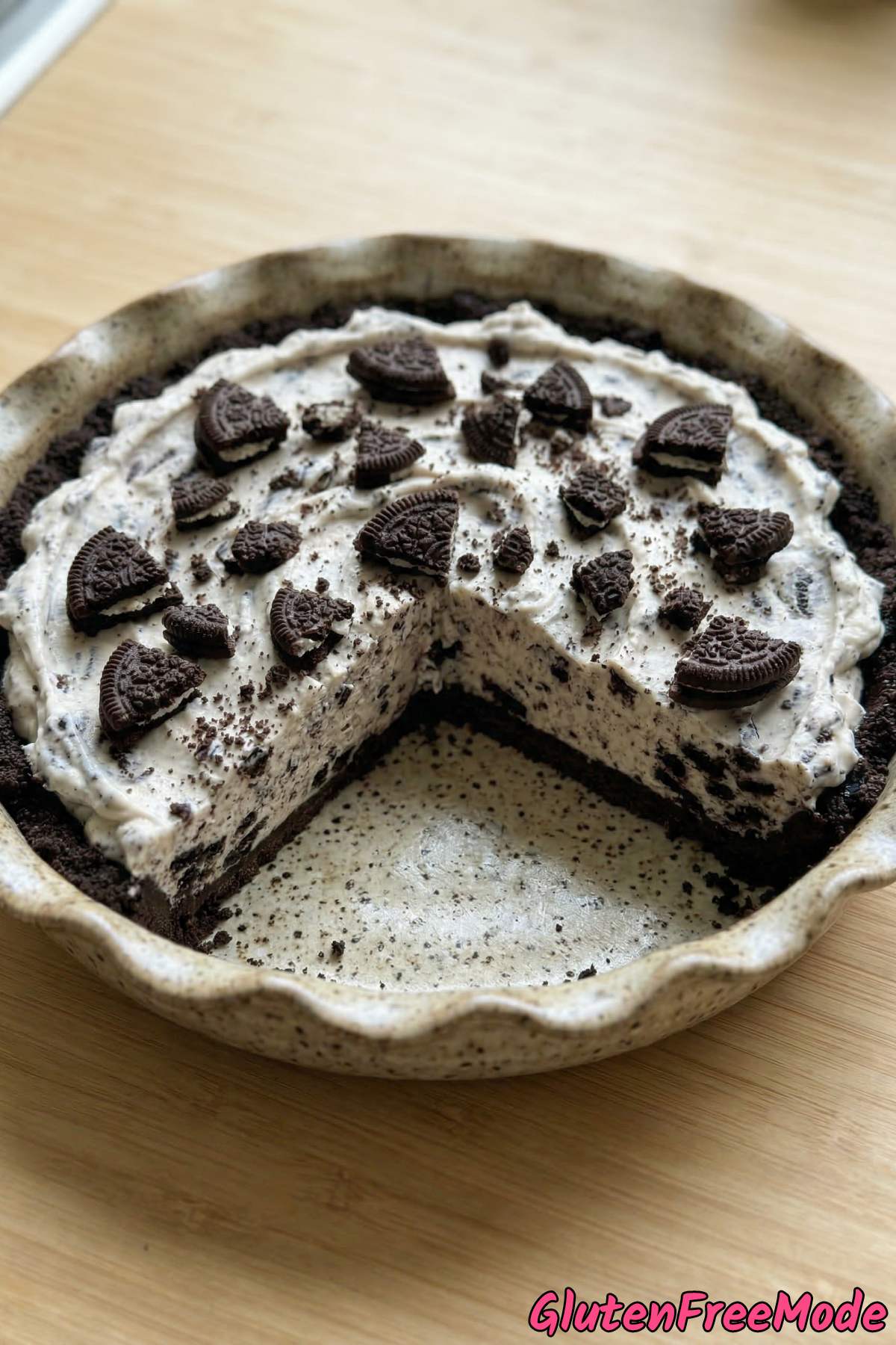 Rich gluten free cookies and cream pie slice