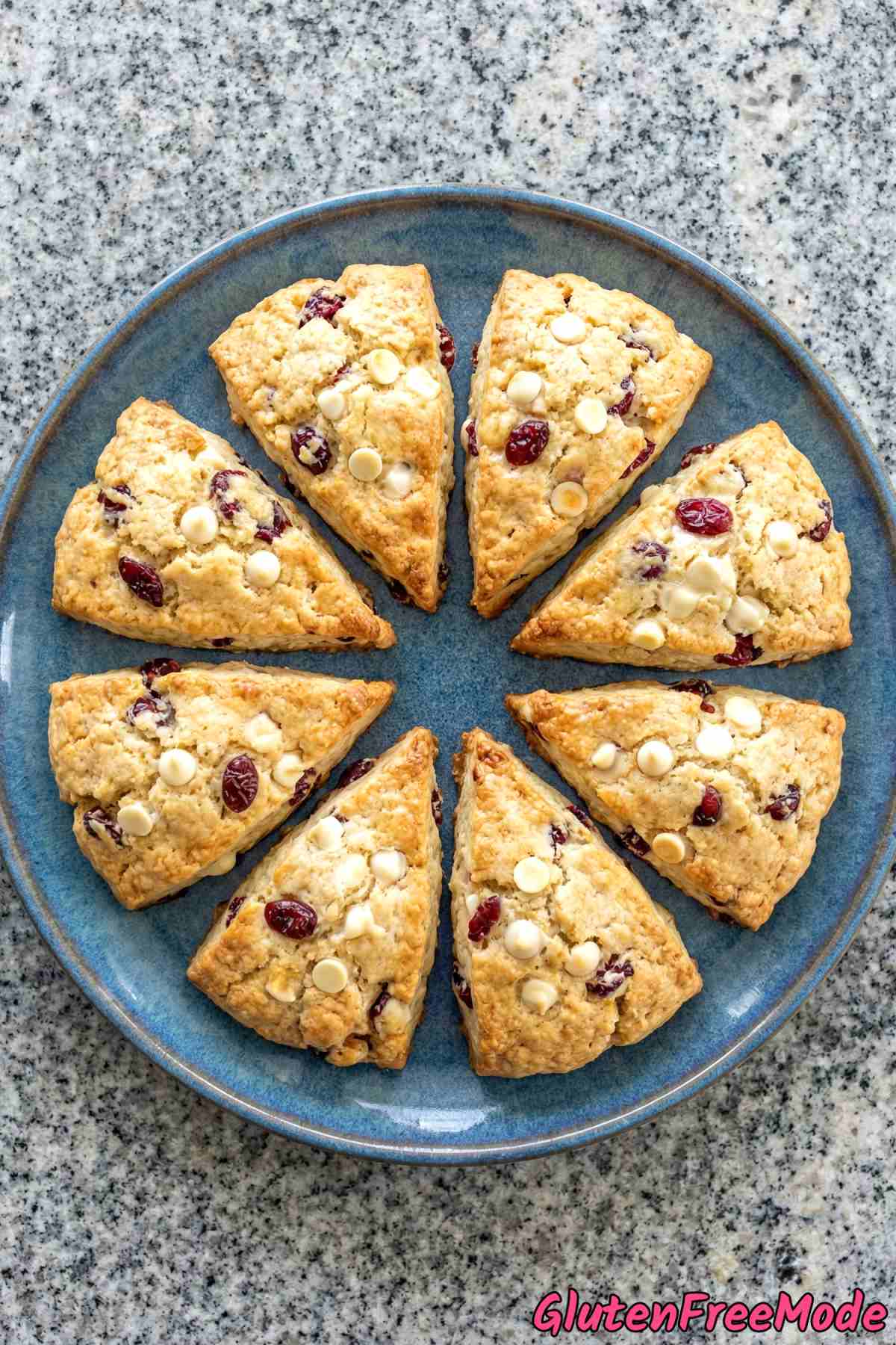 Fluffy cranberry white chocolate gluten free scones