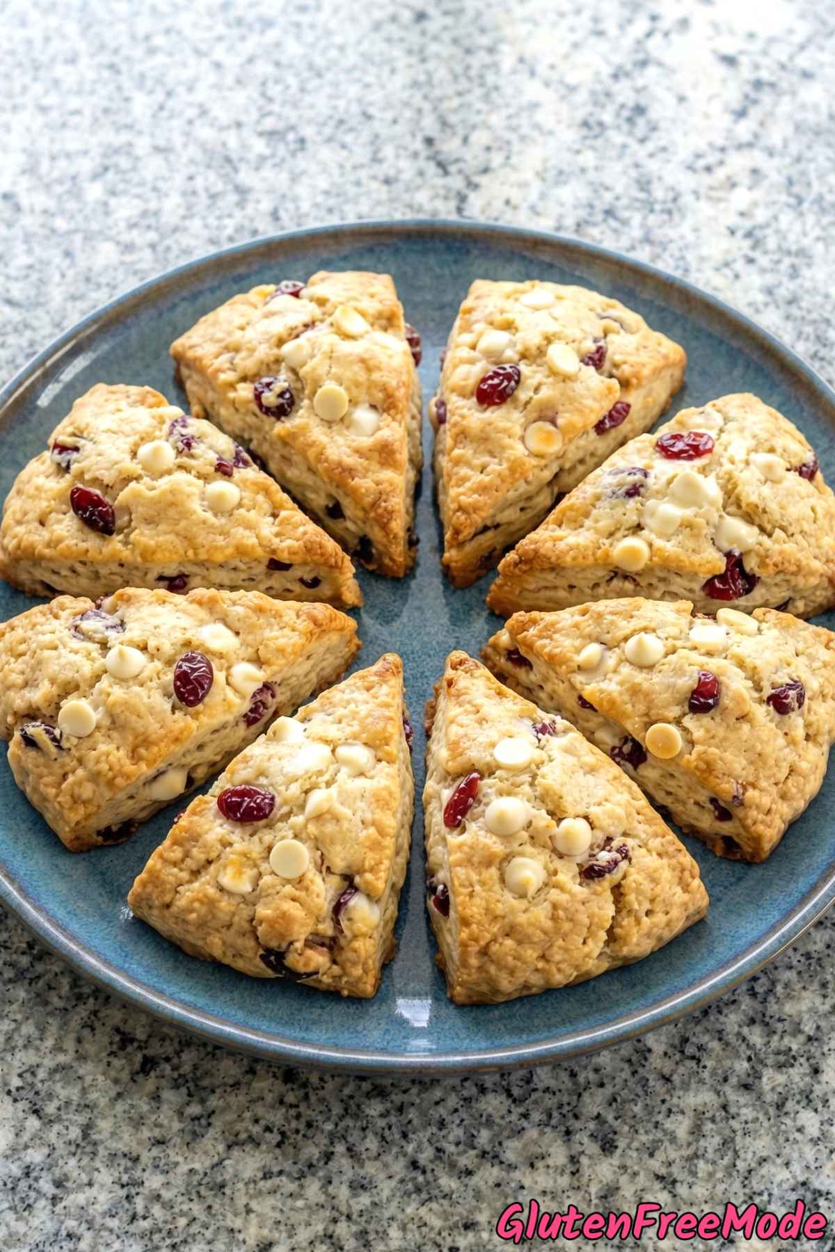 Rustic cranberry white chocolate gluten free scones