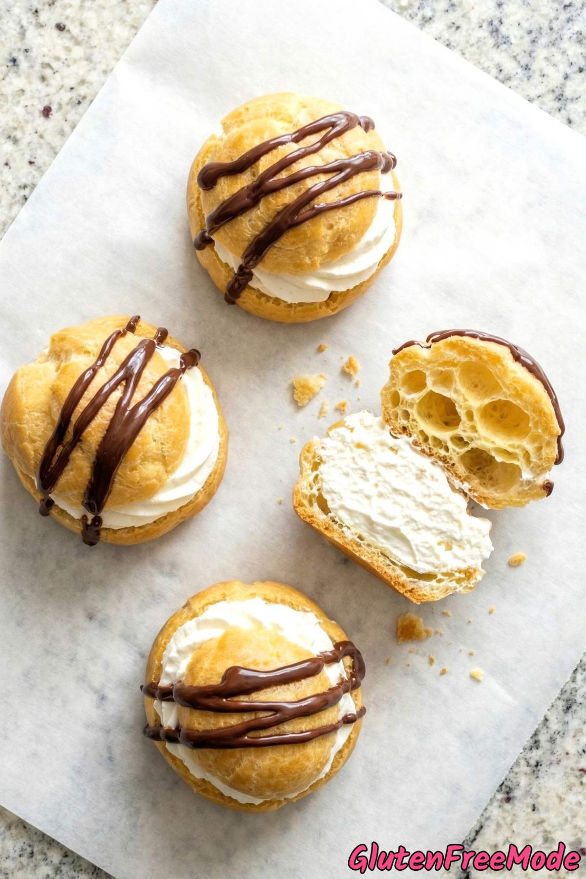 Delicate gluten free cream puffs dusted