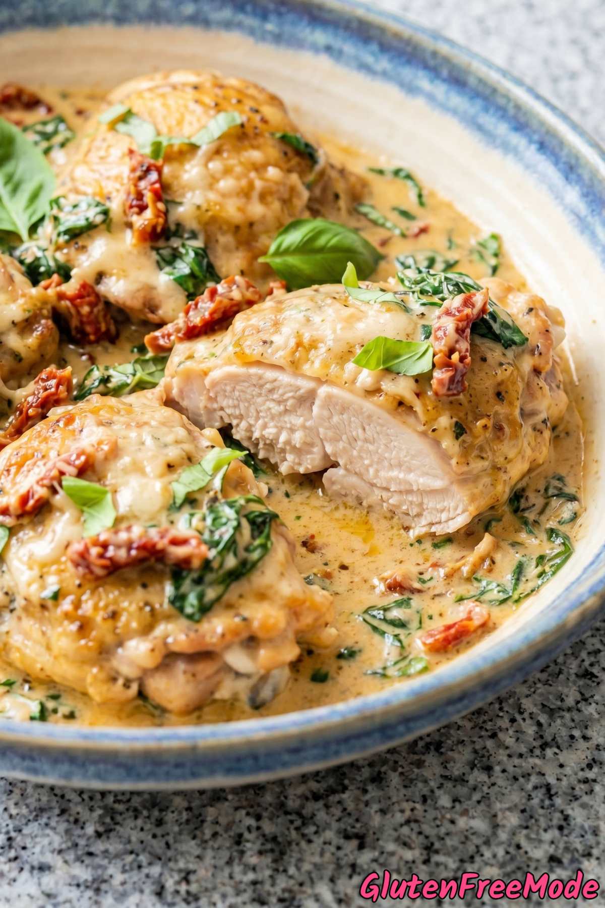 Rustic gluten free creamy Tuscan chicken