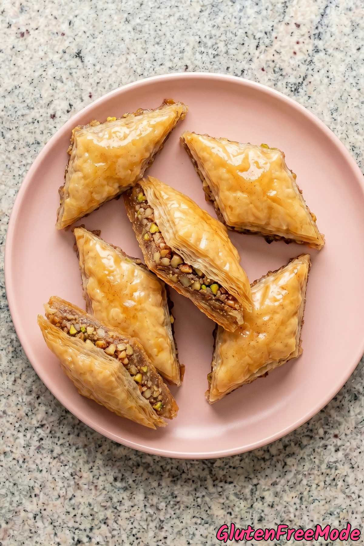 Flaky gluten free crispy baklava closeup
