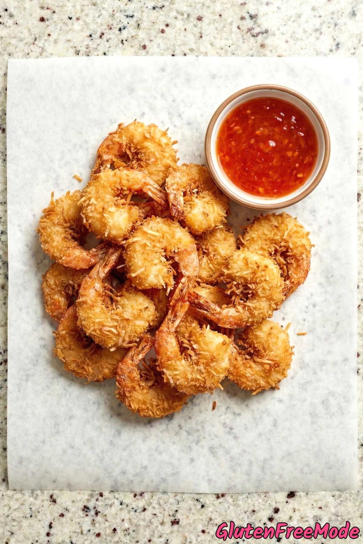Tender gluten free crispy coconut shrimp