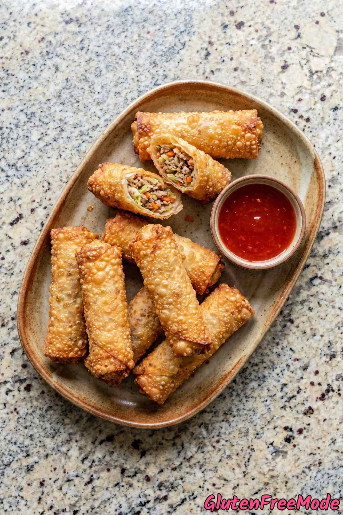 Irresistible gluten free egg rolls stacked