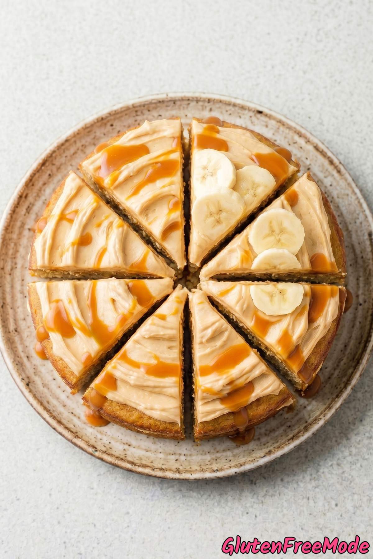 Rich gluten free banana cake with dulce de leche