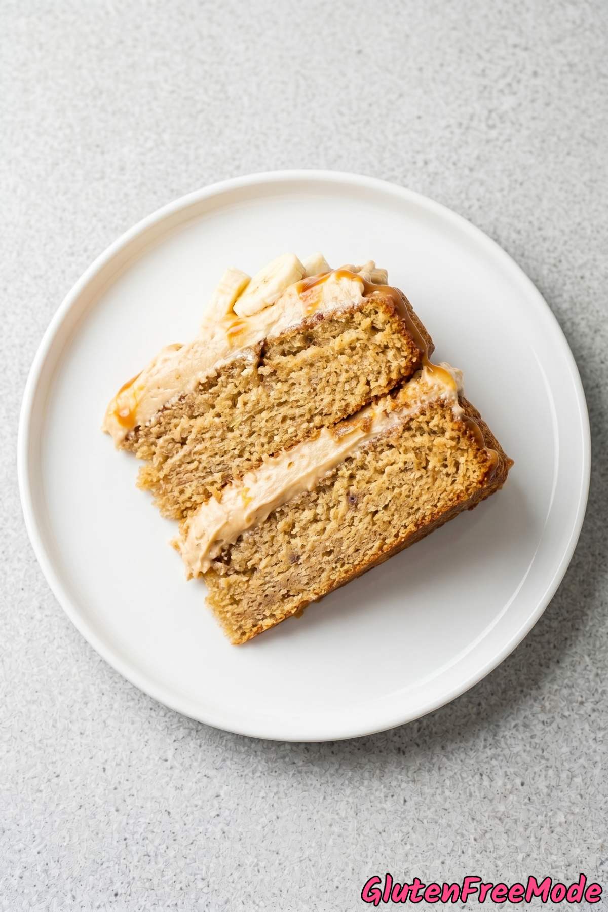 Luscious gluten free banana dulce de leche cake