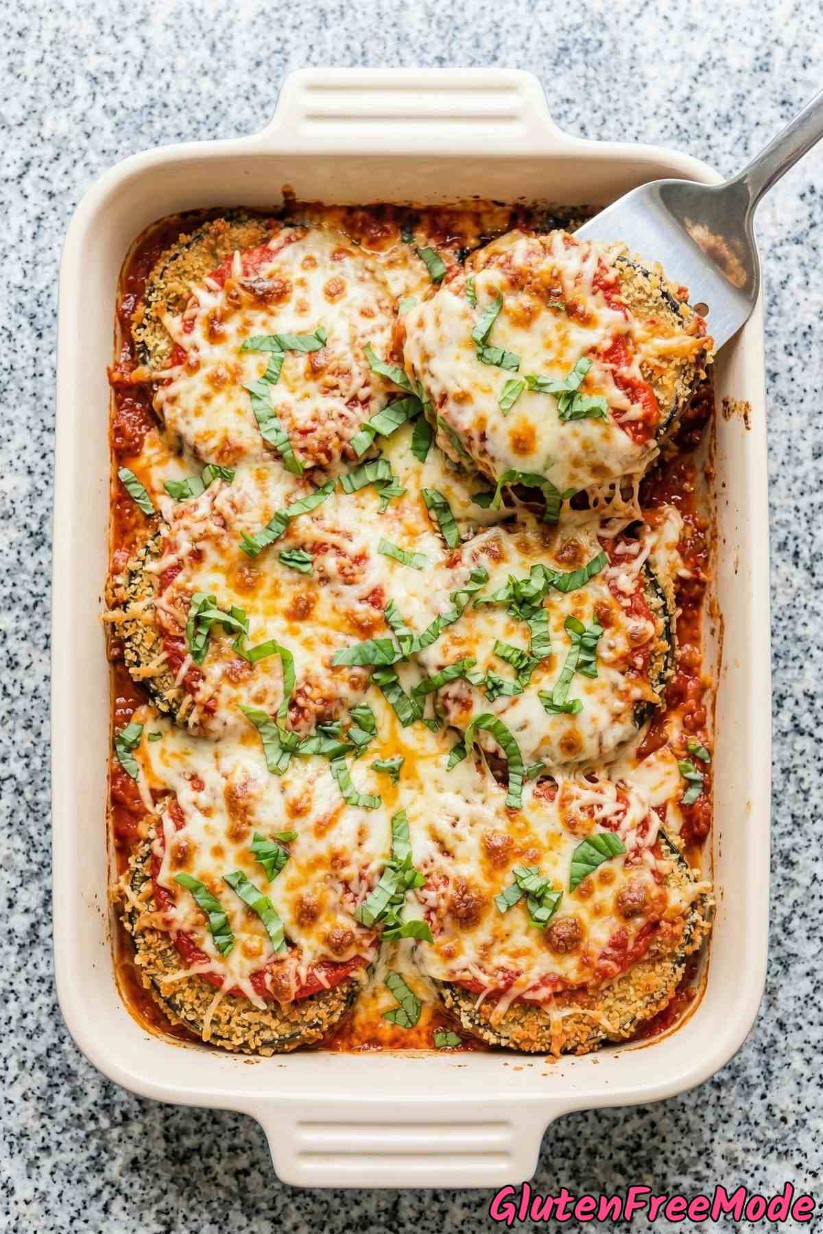 Bubbling gluten free eggplant parmesan