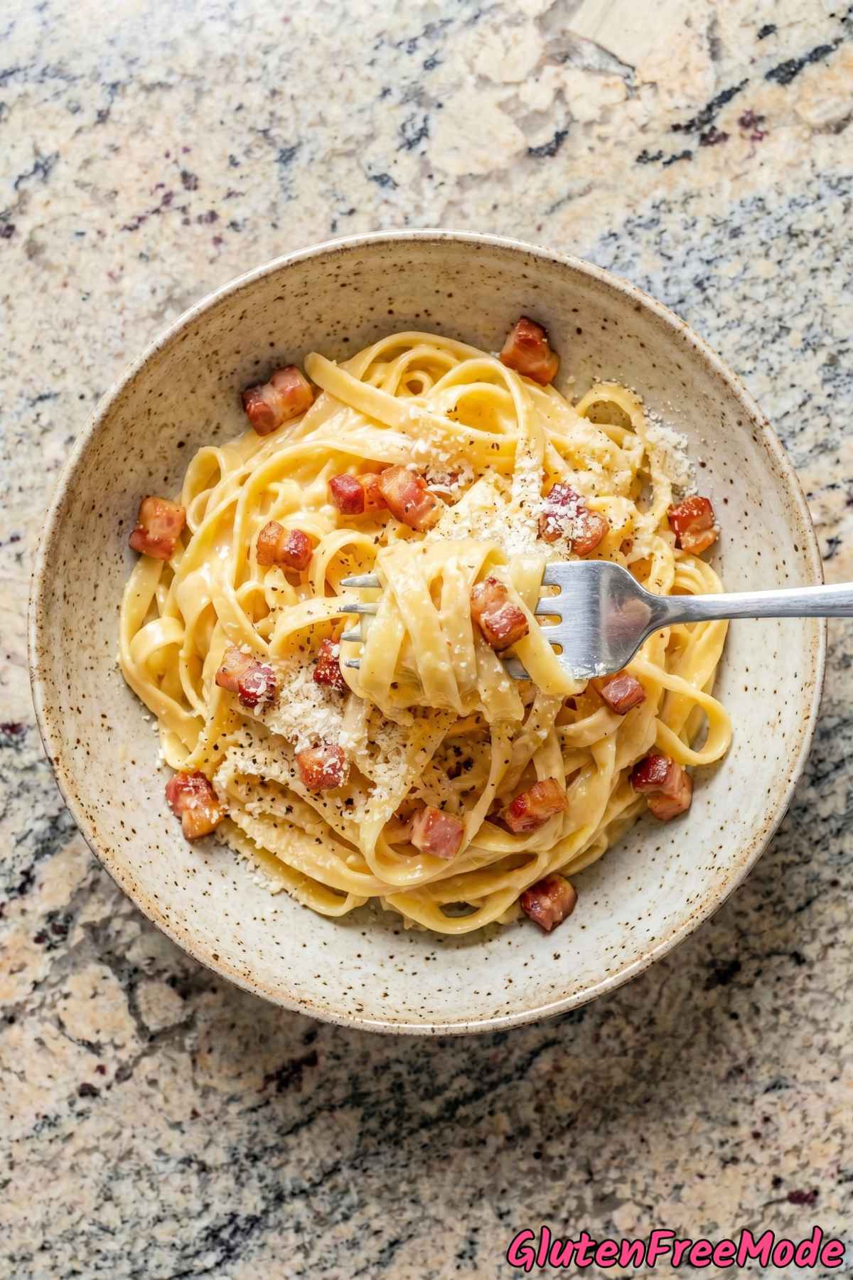 Homemade gluten free fettuccine carbonara