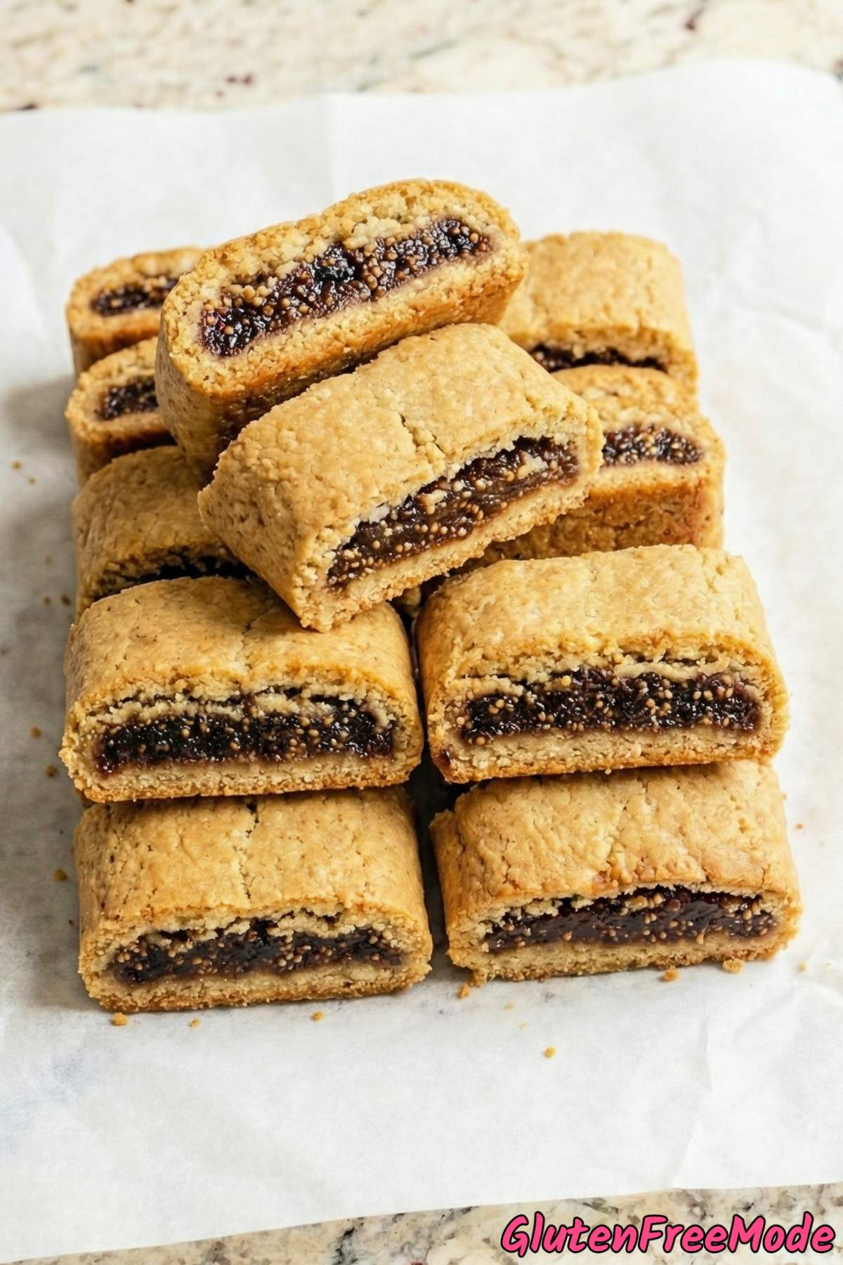 Sweet gluten free fig newton bars cut open