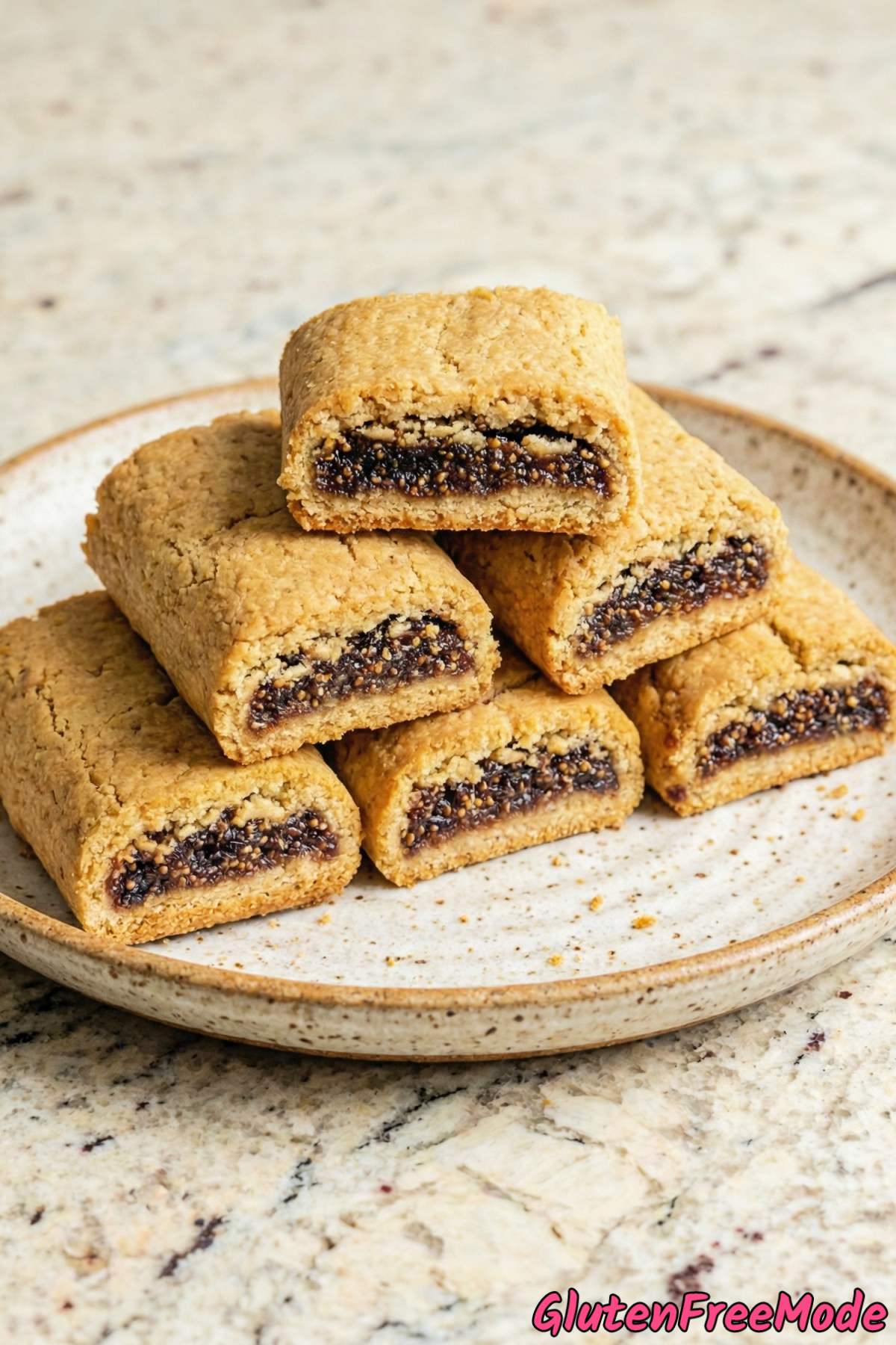 Tender gluten free fig newton bars closeup