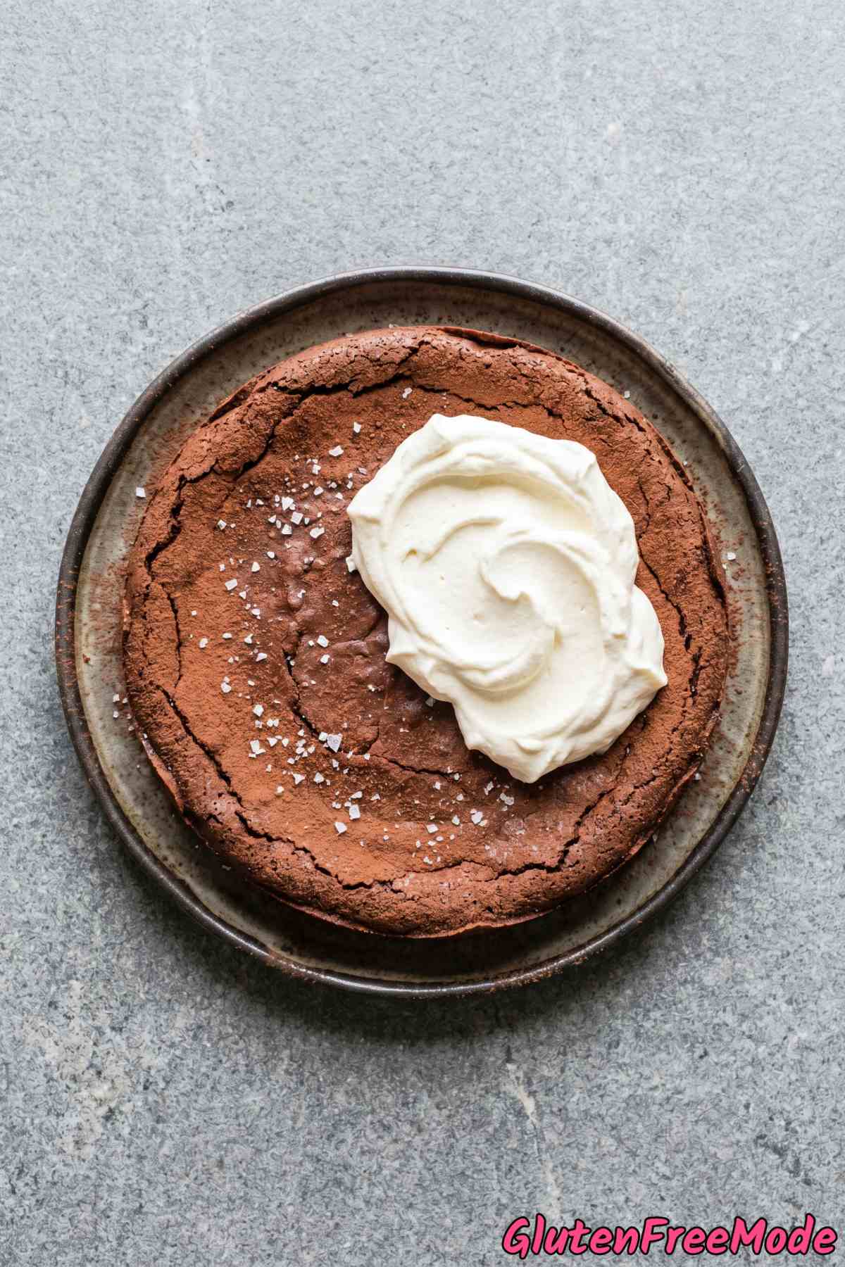 Gluten free espresso chocolate torte plated