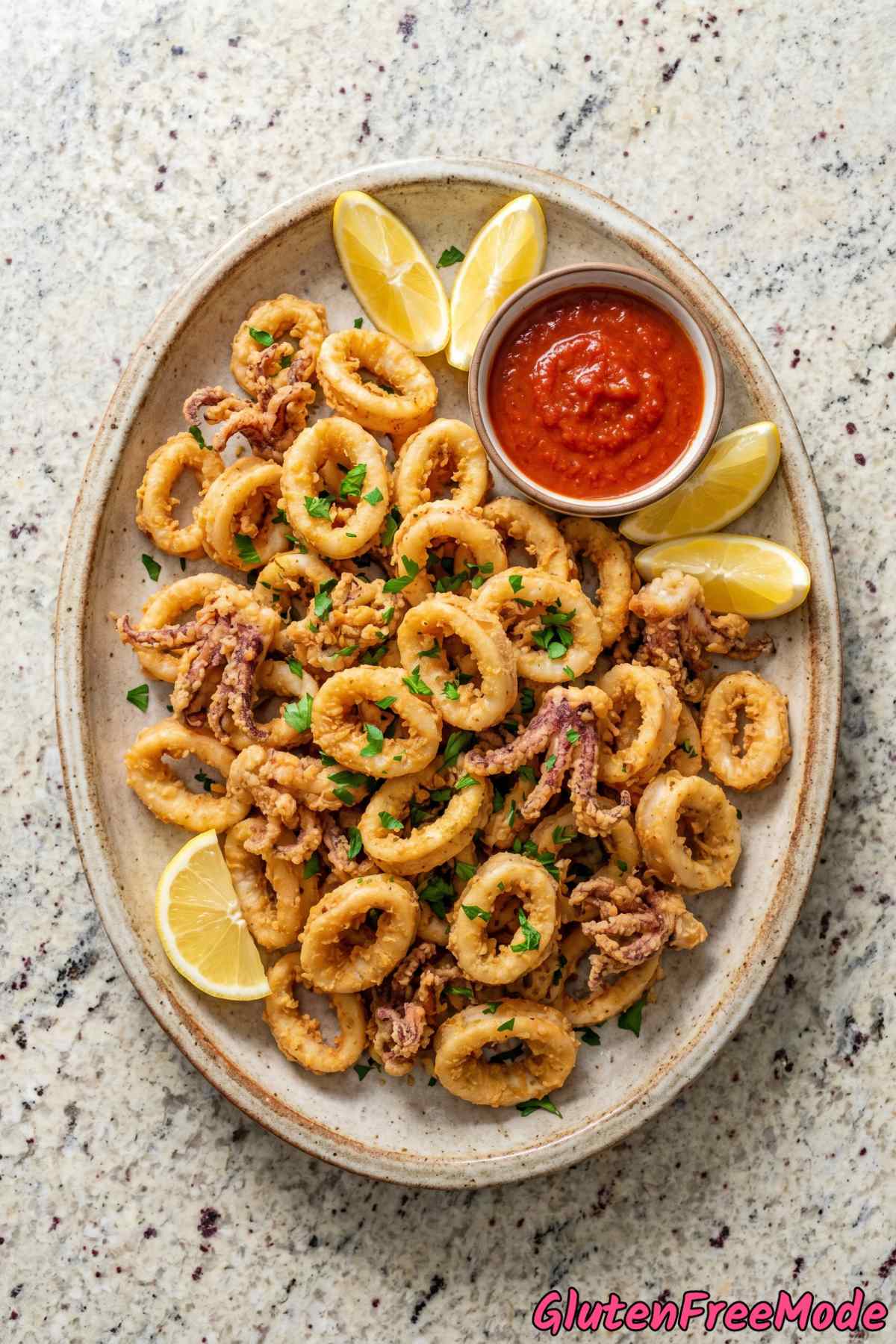 Light and tender gluten free fried calamari