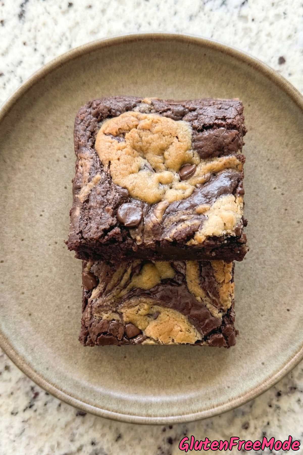 Thick gluten free fudgy brookies on a tray
