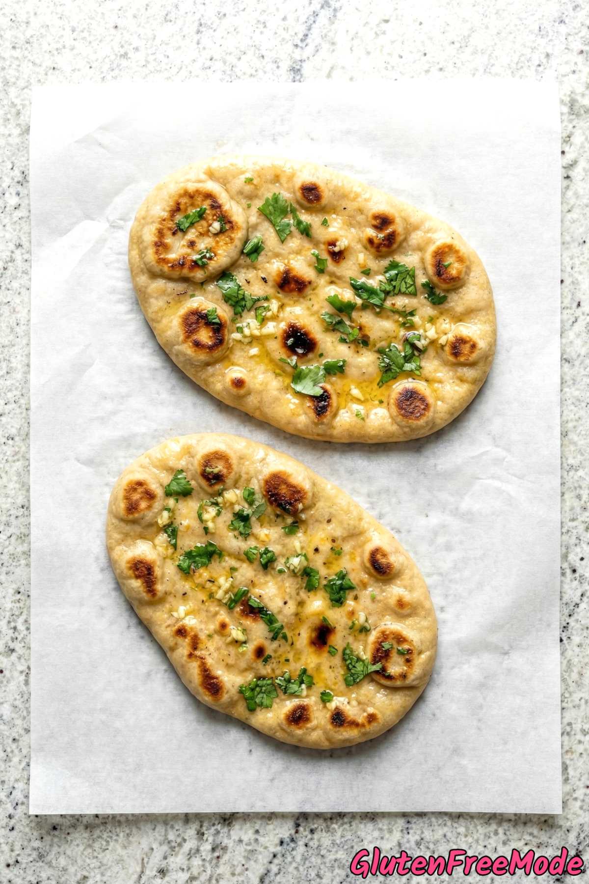 Fresh homemade gluten free garlic butter naan