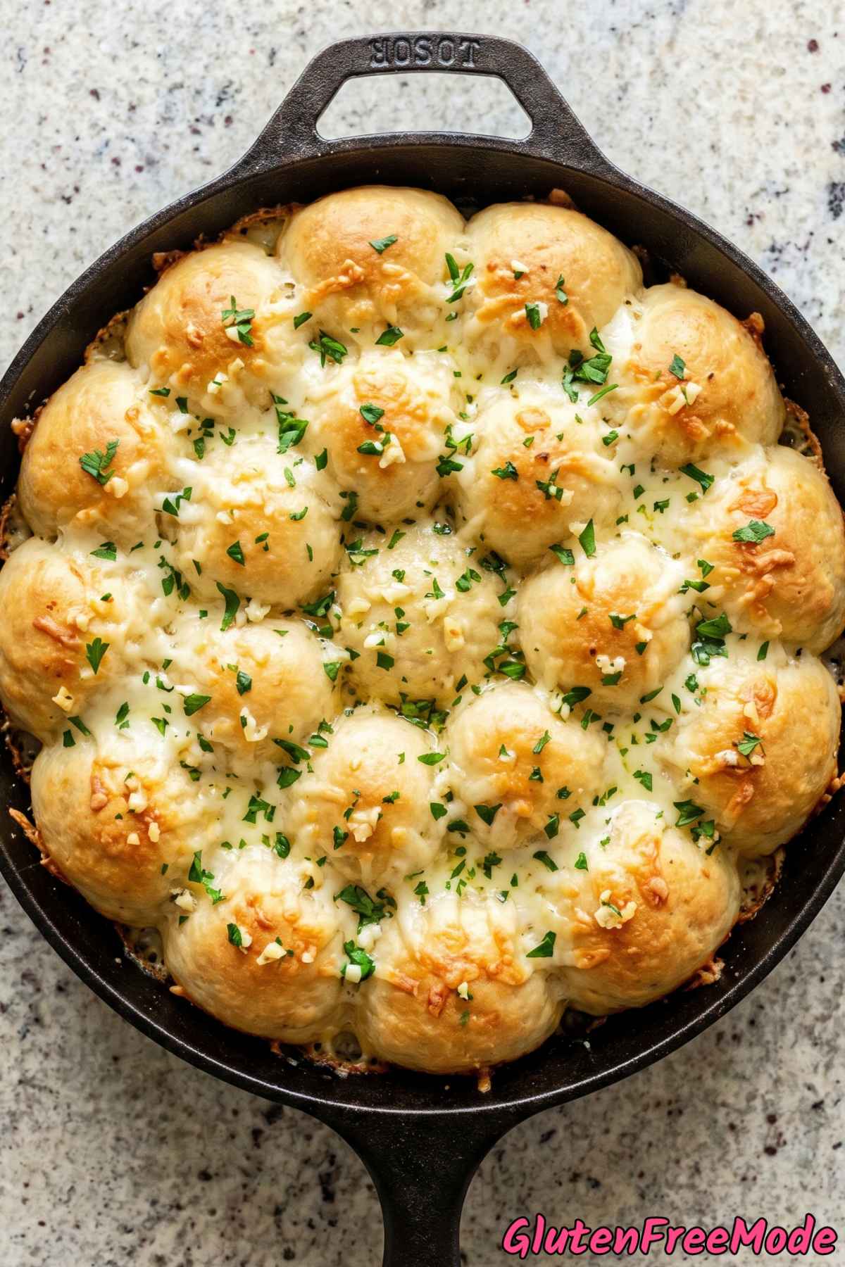 Cheesy gluten free garlic pull-apart rolls close-up