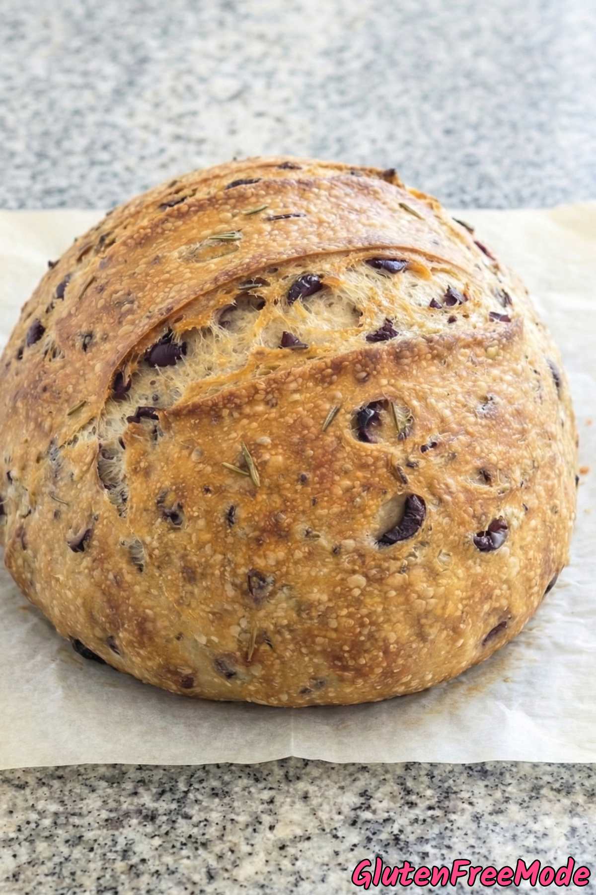 Warm gluten free kalamata olive bread