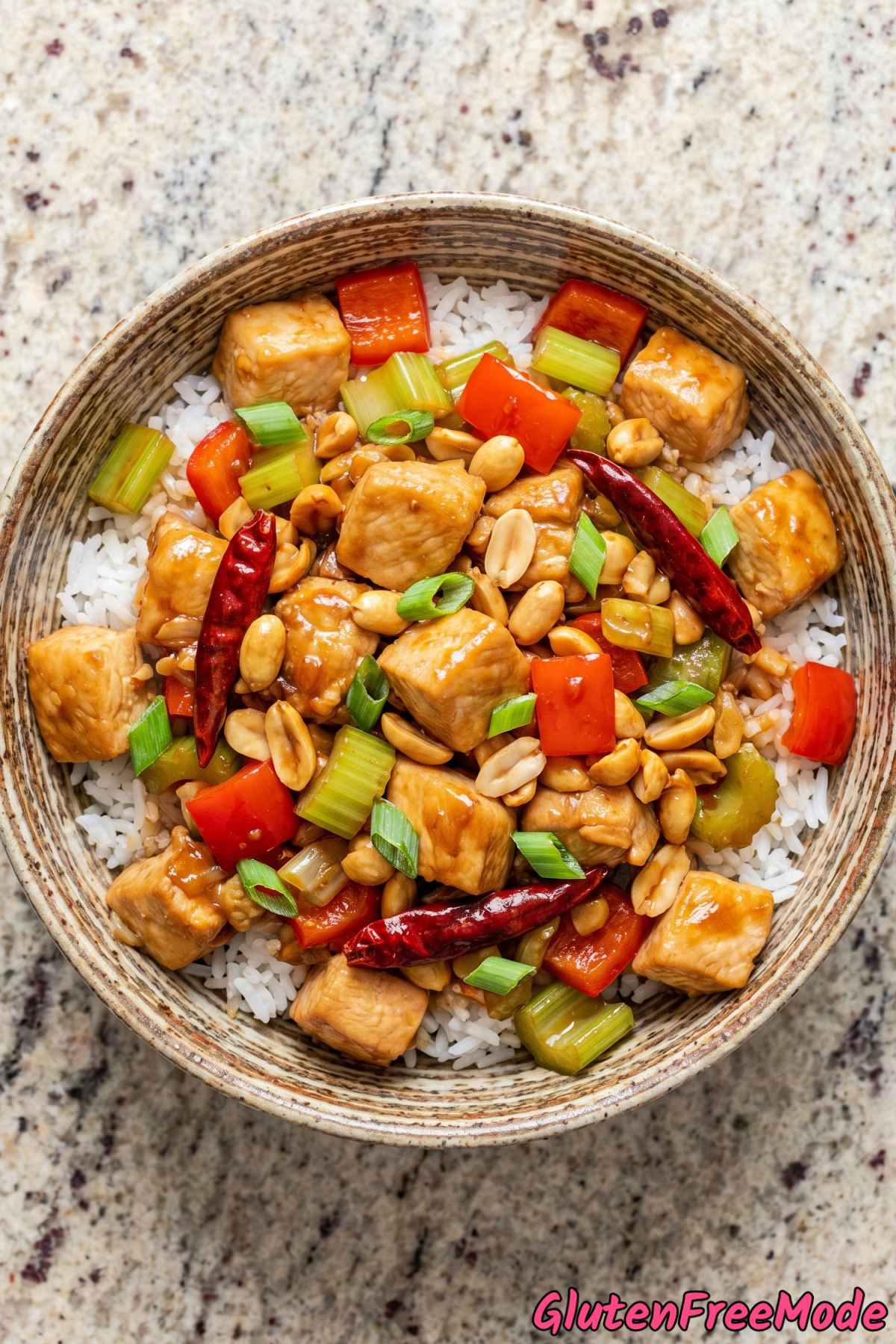 Crispy gluten free kung pao chicken dish
