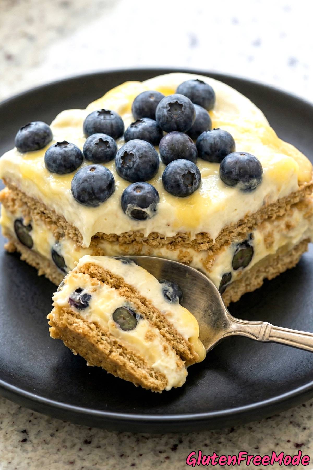 Light gluten free lemon blueberry icebox cake