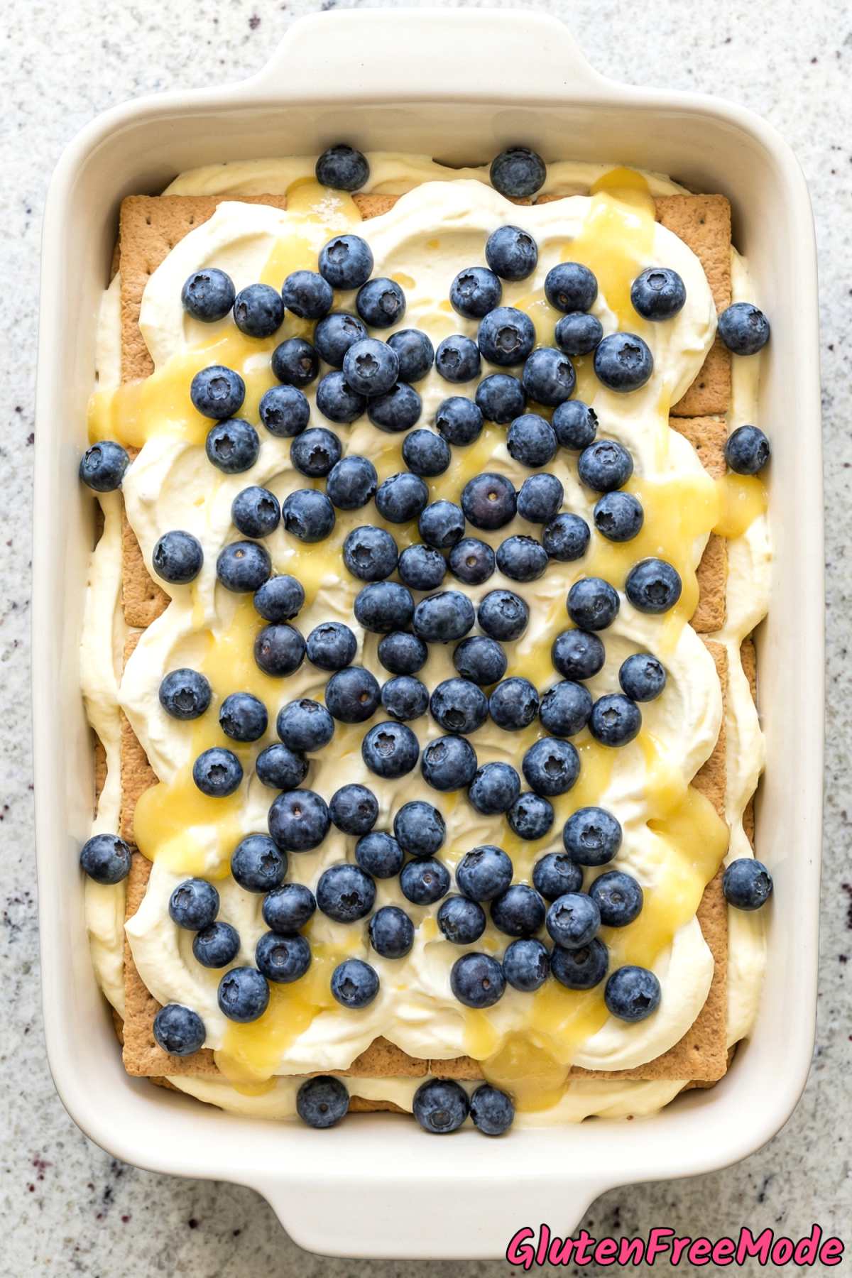 Chilled gluten free lemon blueberry icebox cake