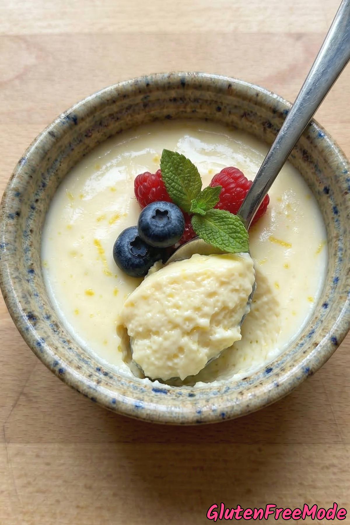 Velvety gluten free lemon posset close-up