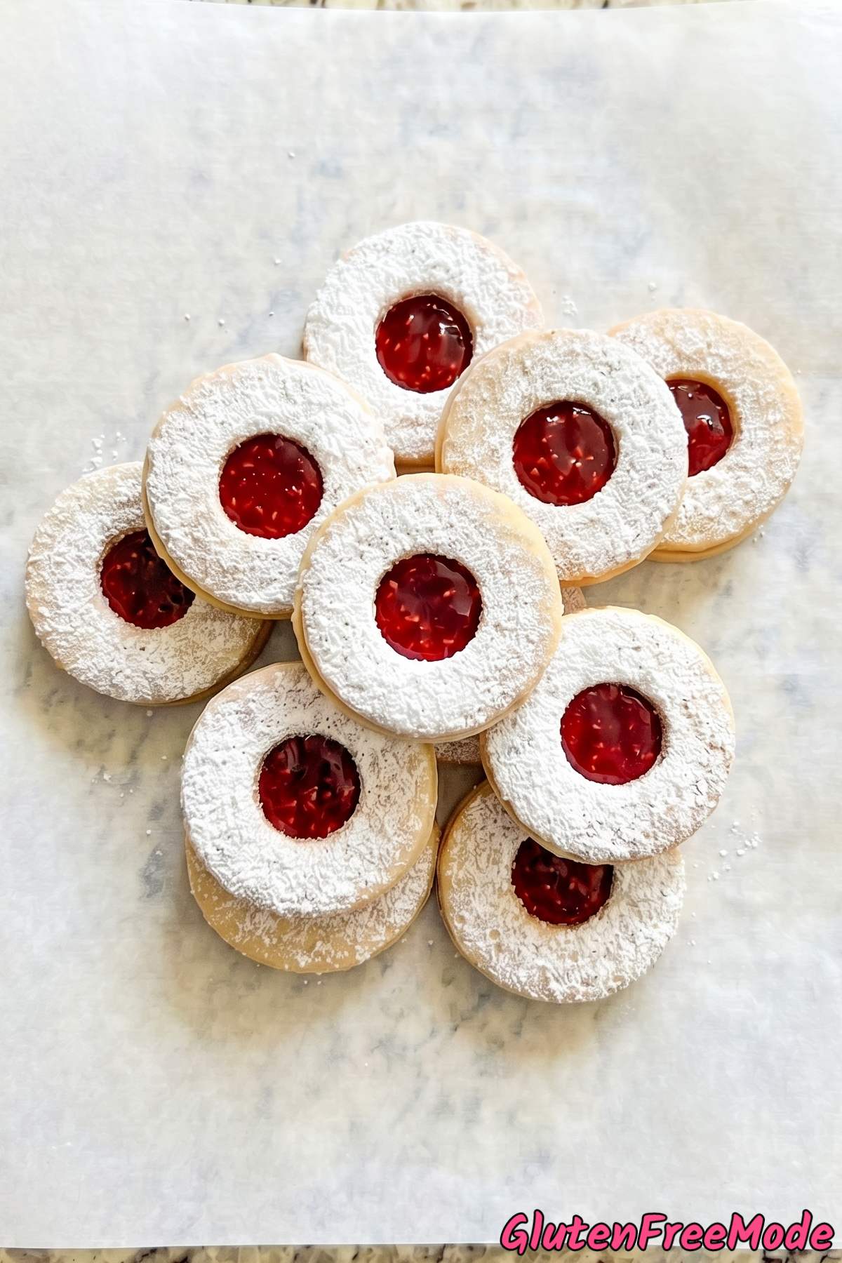Rustic gluten free linzer cookies with raspberry