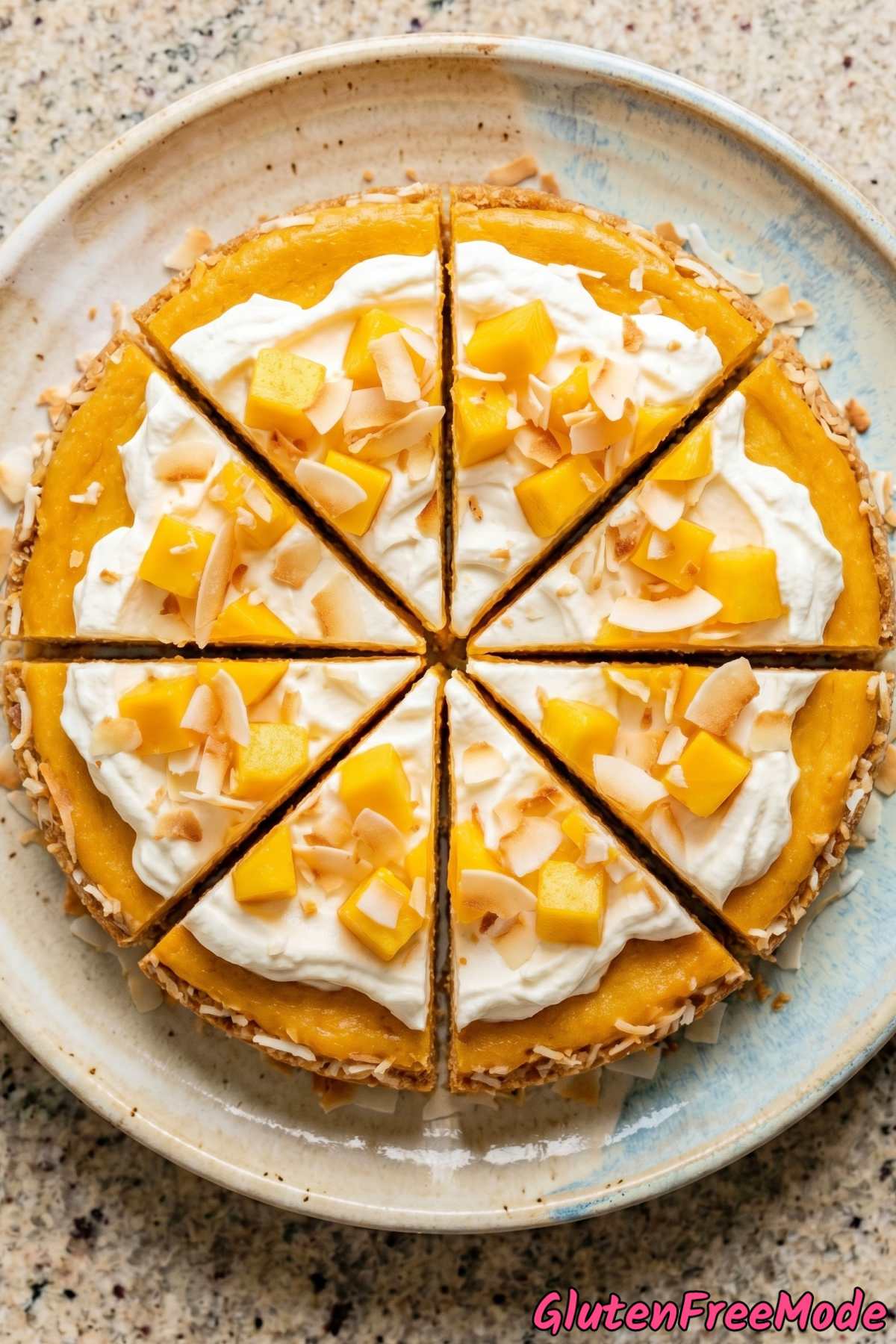 Rich gluten free mango coconut cheesecake