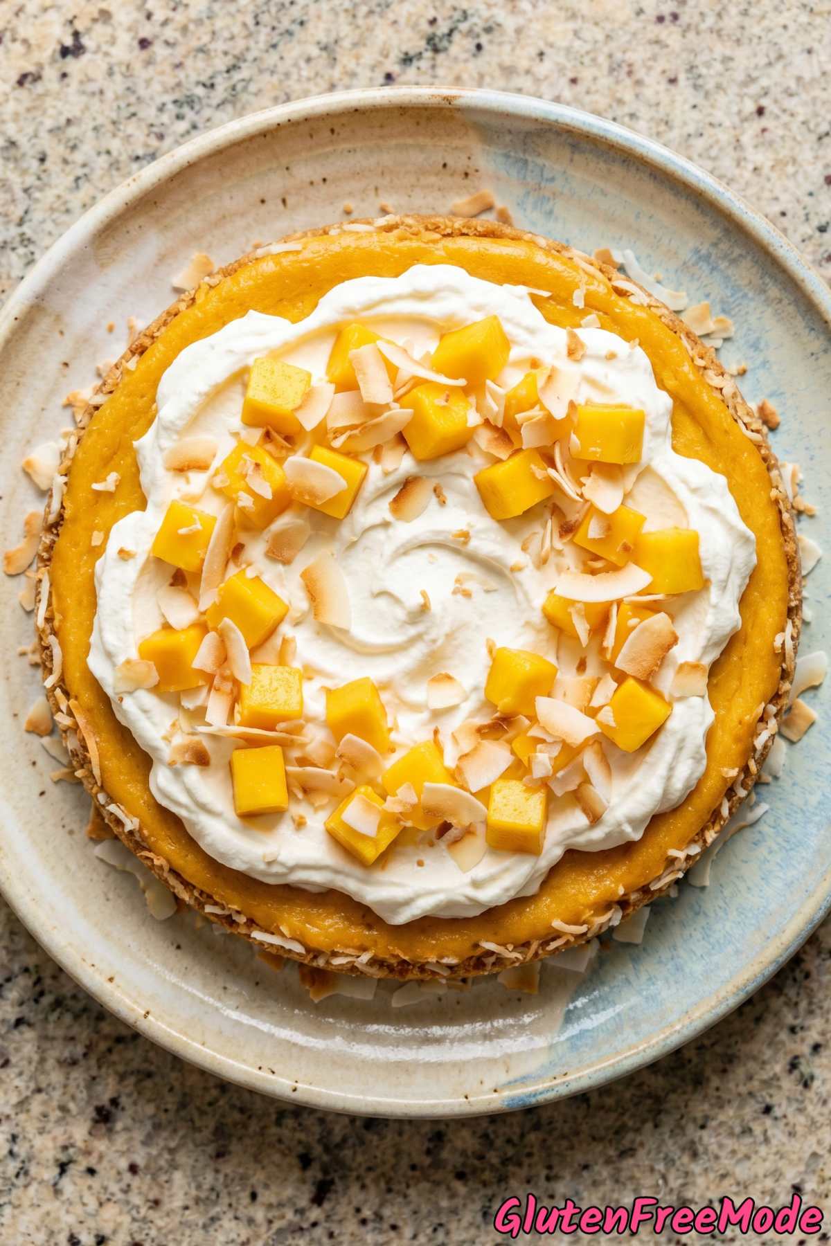 Irresistible gluten free mango coconut cheesecake