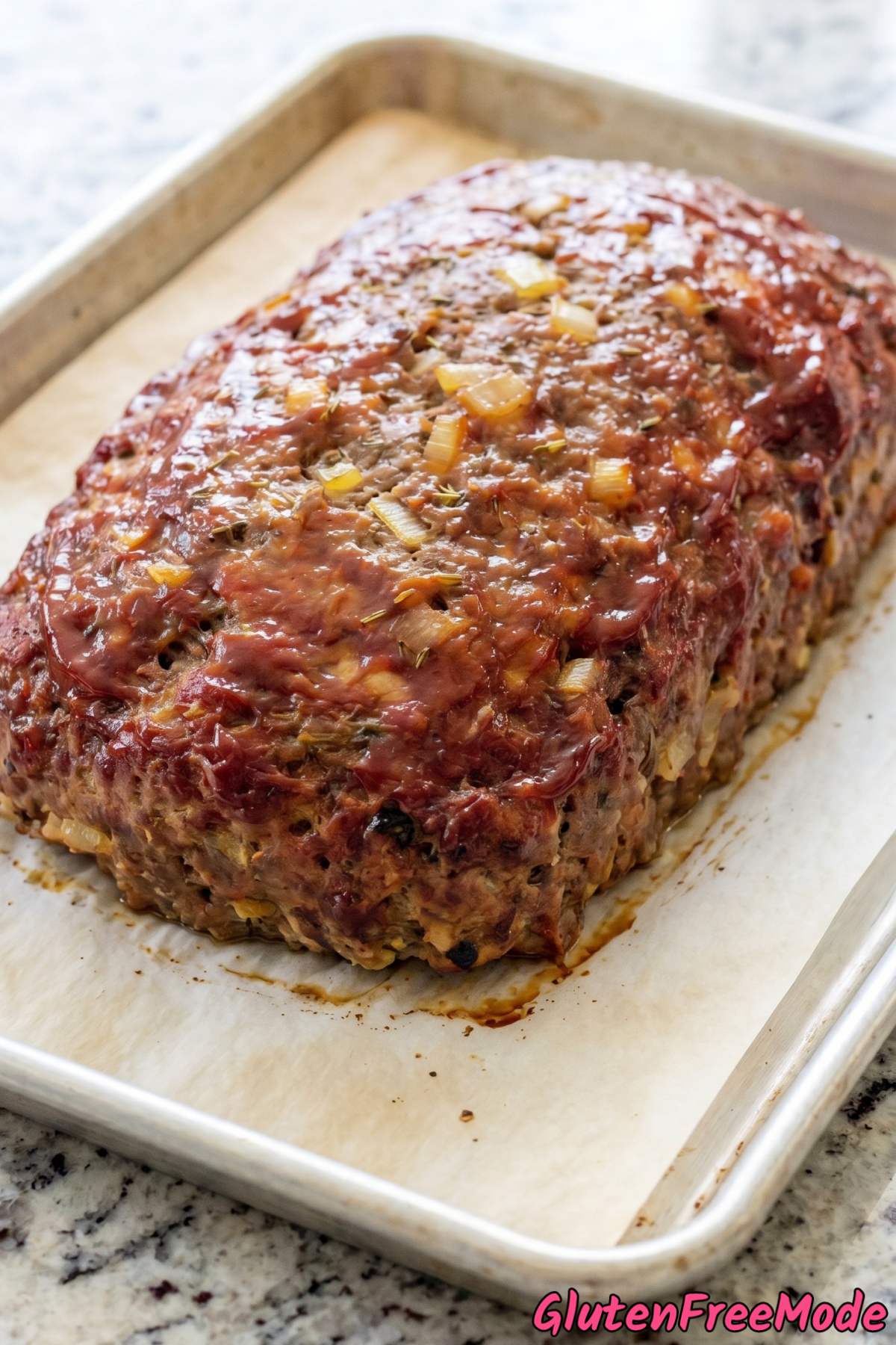 Juicy gluten free meatloaf on a platter