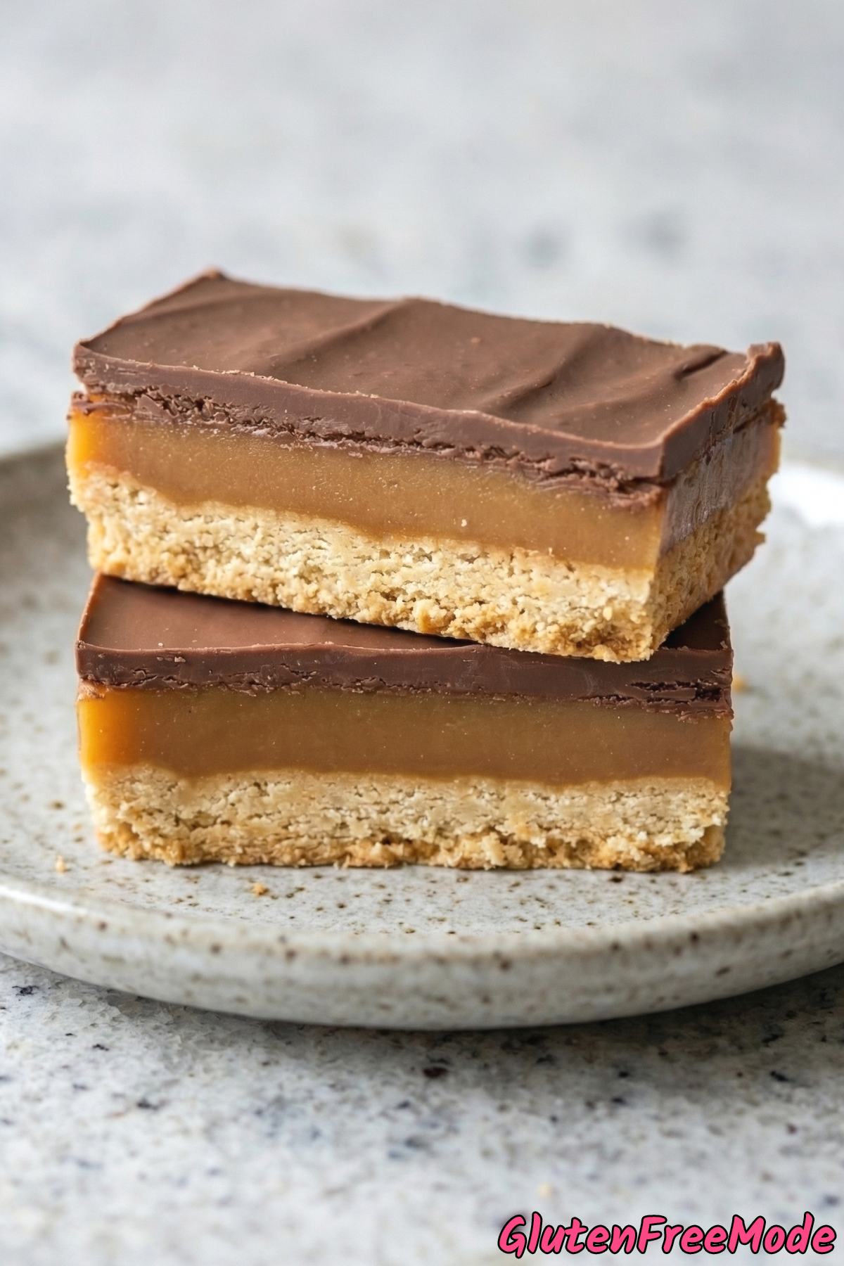 Layered gluten free millionaire shortbread bars