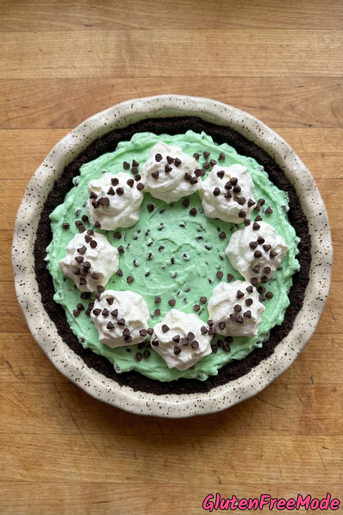 Heavenly gluten free mint chocolate chip pie