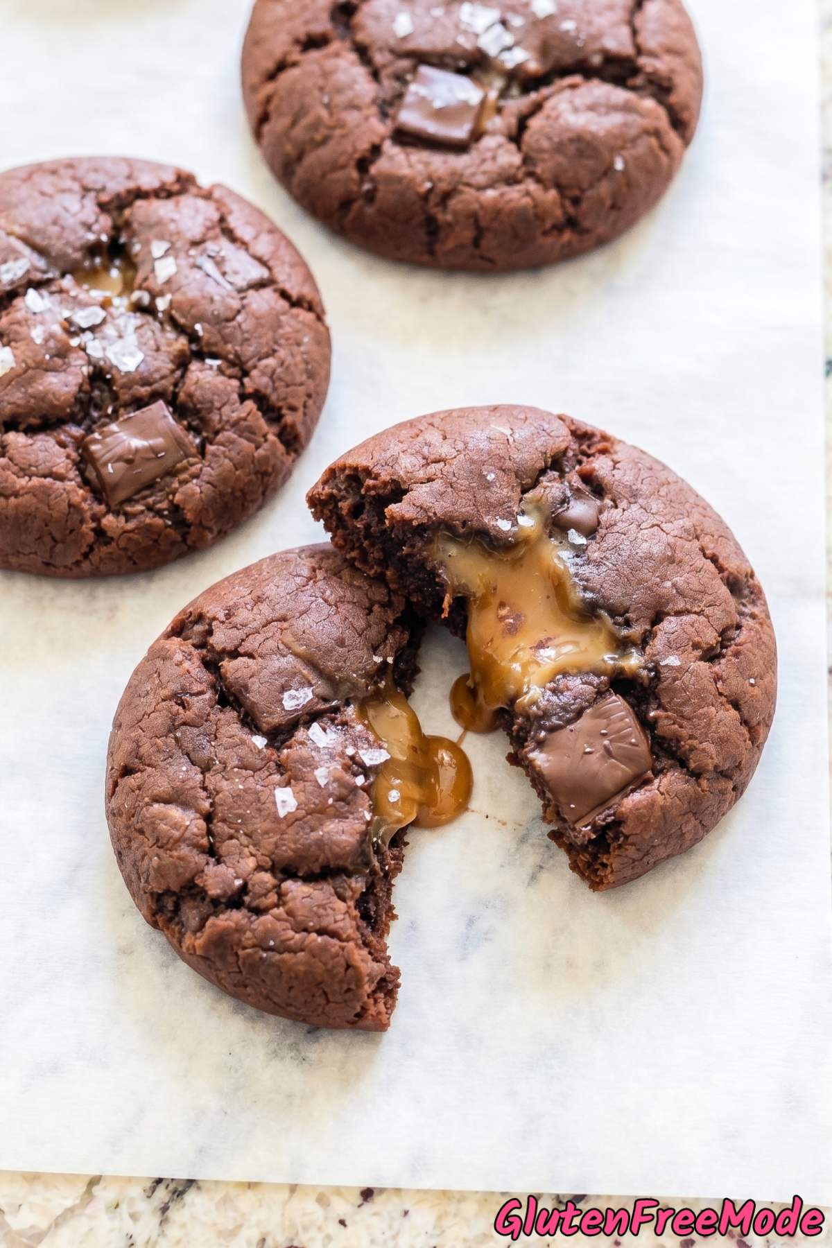 Indulgent gluten free miso caramel chocolate cookies