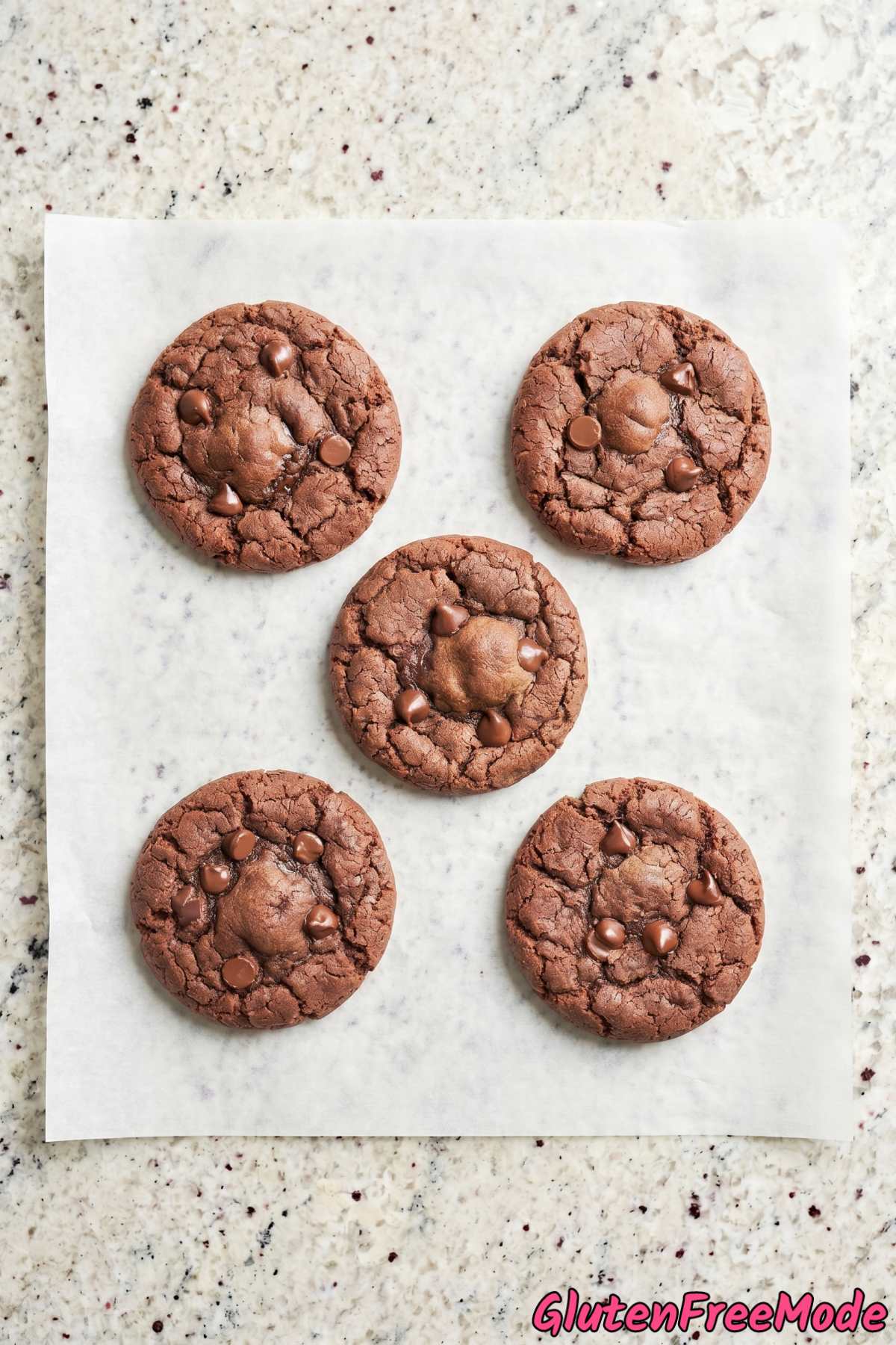 Fudgy mochi stuffed chocolate cookies closeup