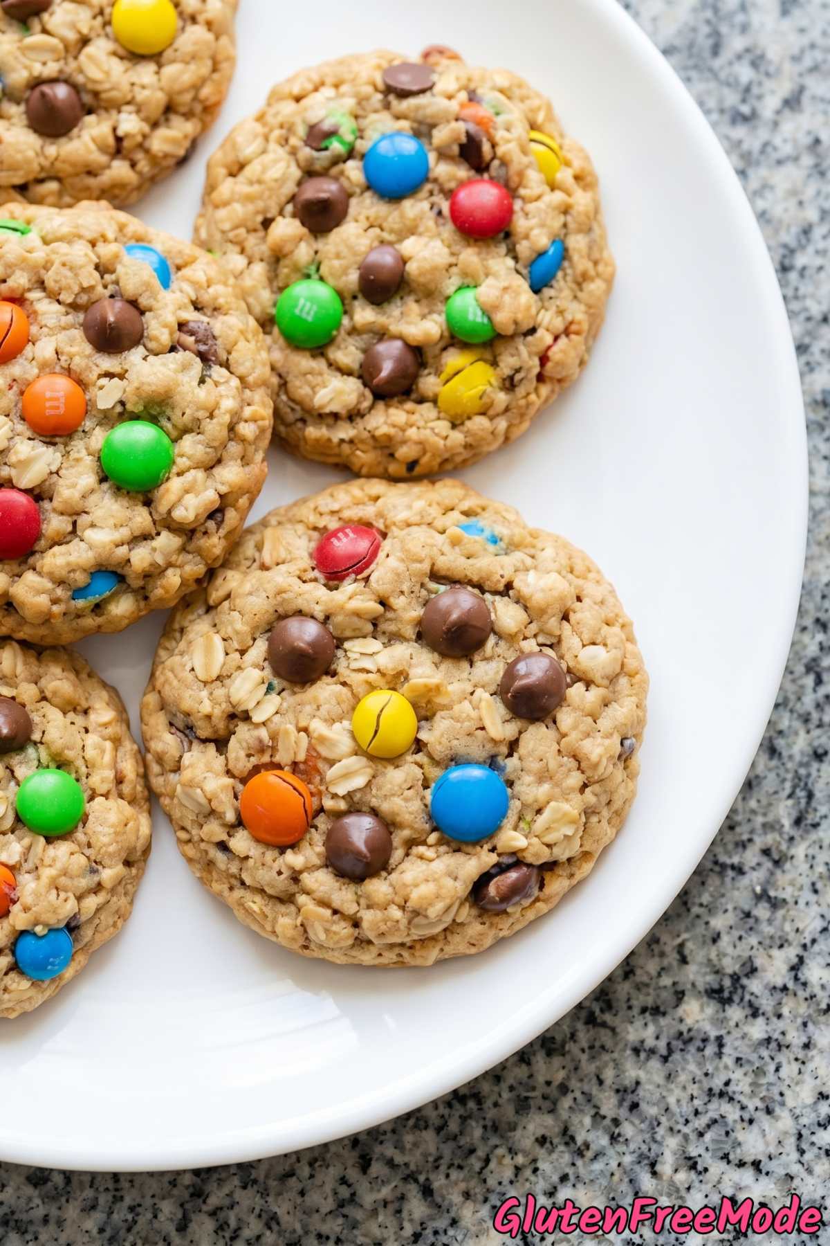 Easy gluten free monster cookies stacked