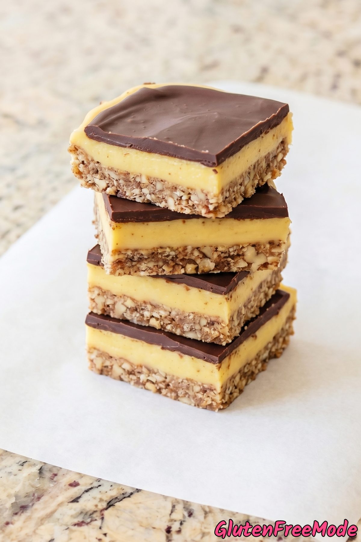 Tempting gluten free Nanaimo bars closeup
