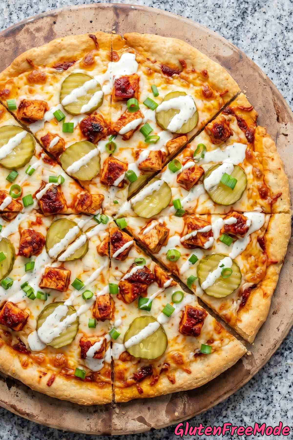 Sizzling gluten free Nashville hot chicken pizza