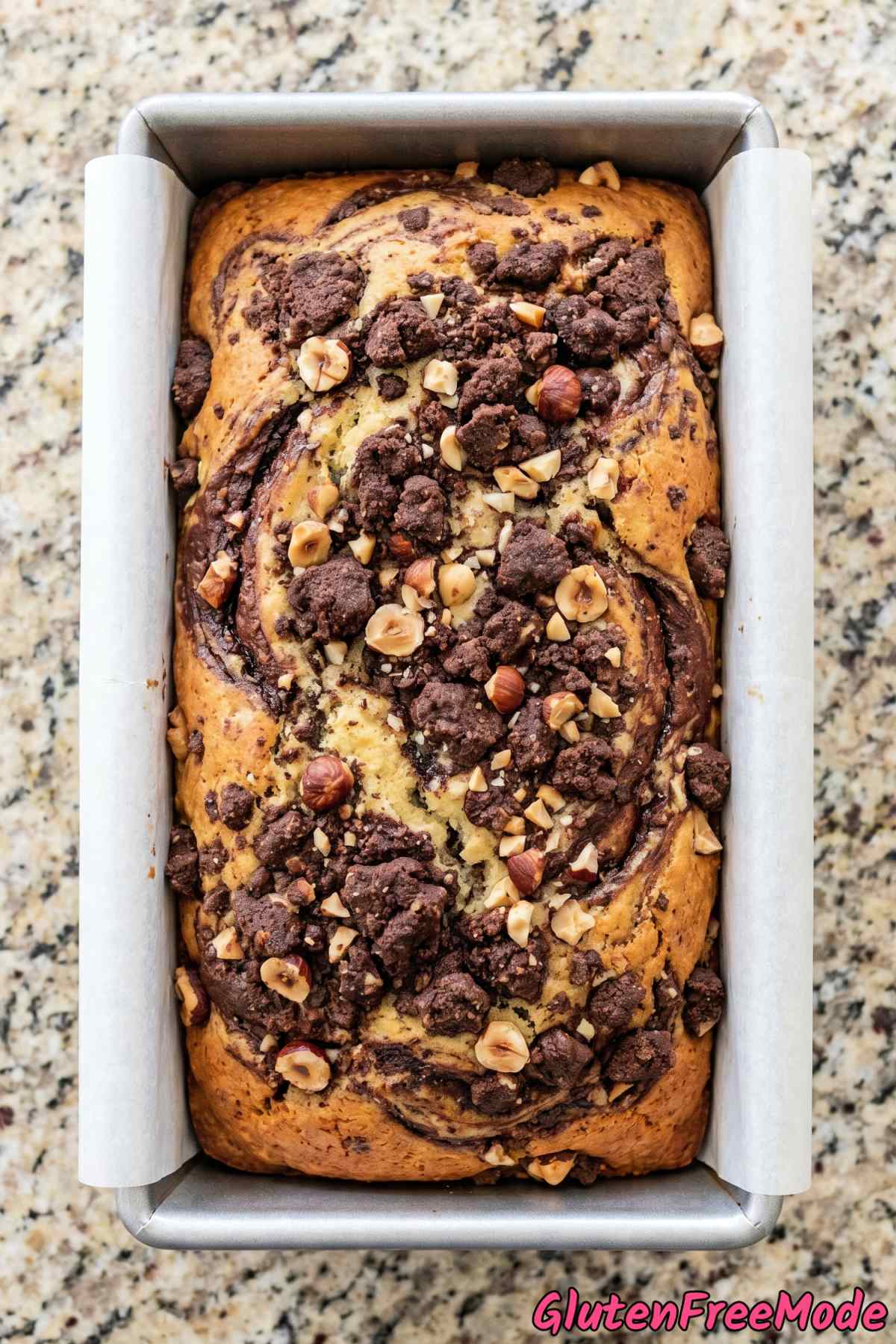 Warm gluten free Nutella crumble bread