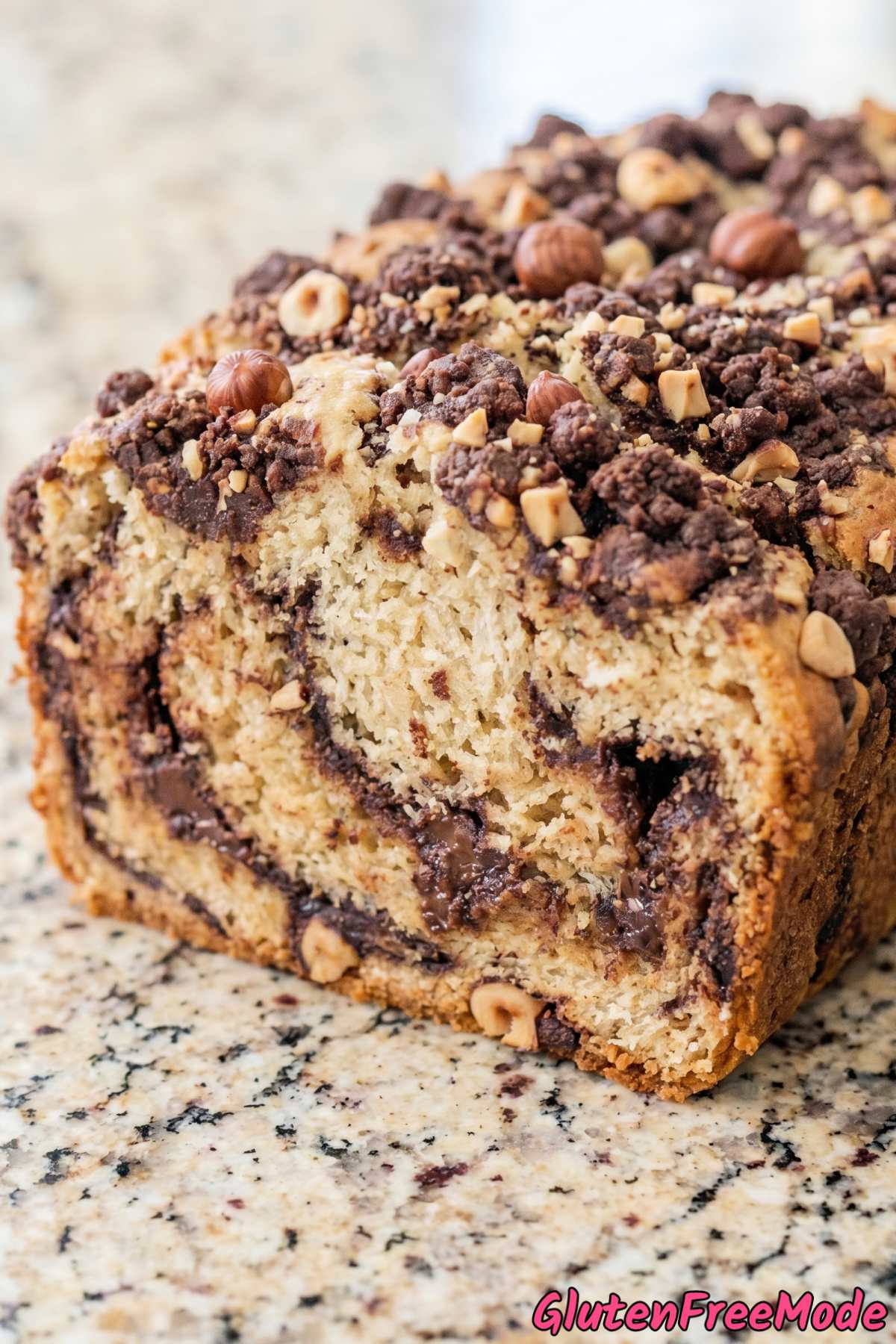 Rich gluten free Nutella crumble bread