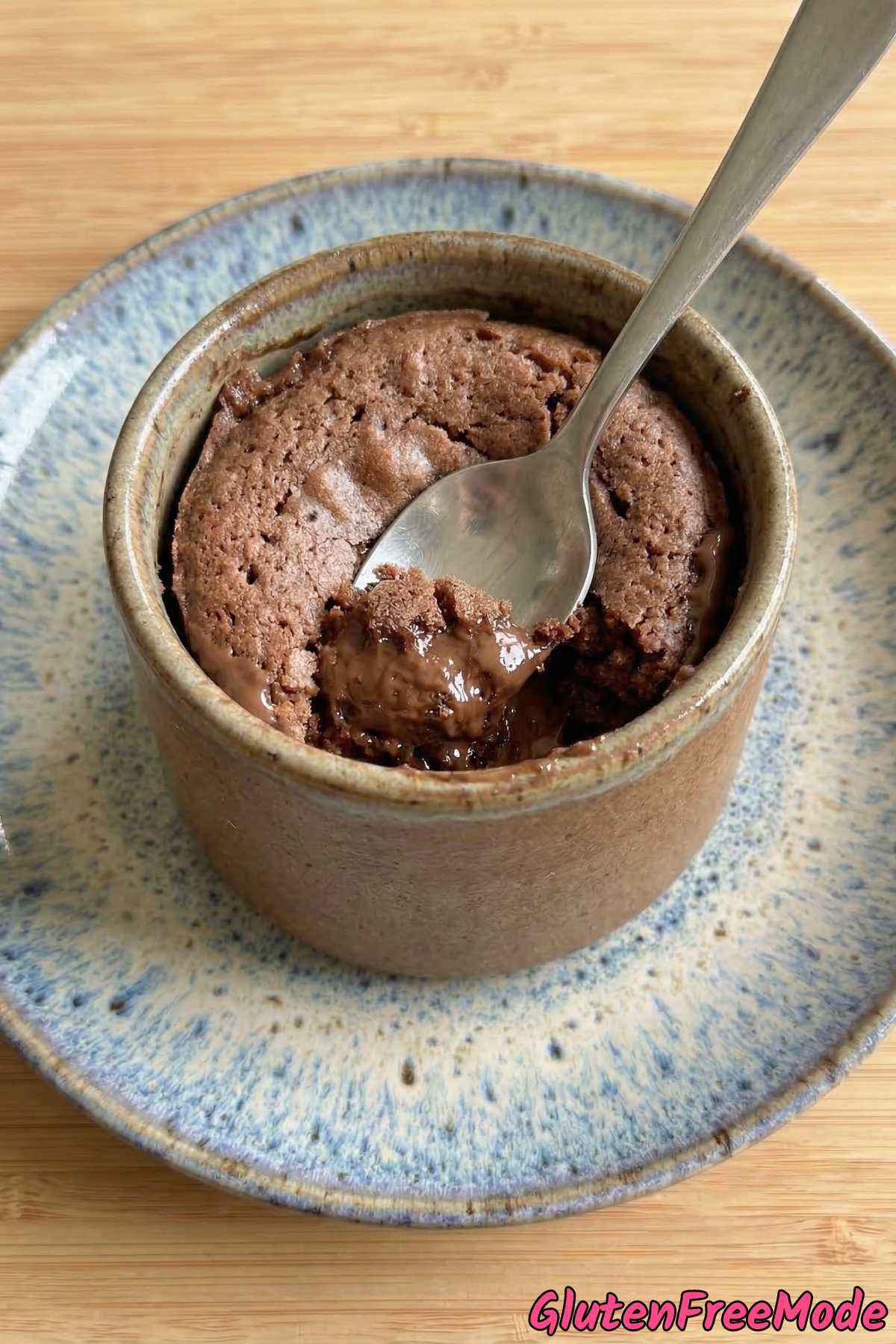 Rich gluten free Nutella mug cake closeup