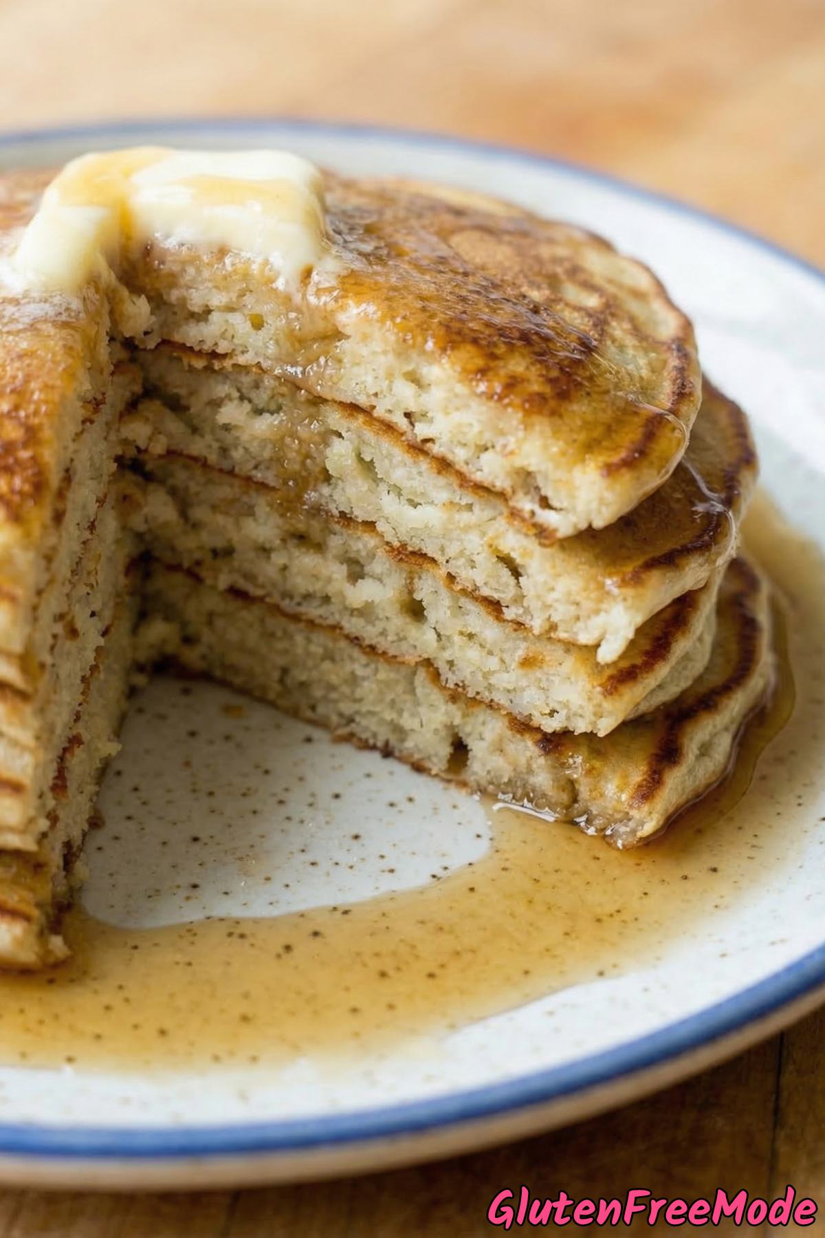 Soft buttery gluten free pancakes closeup